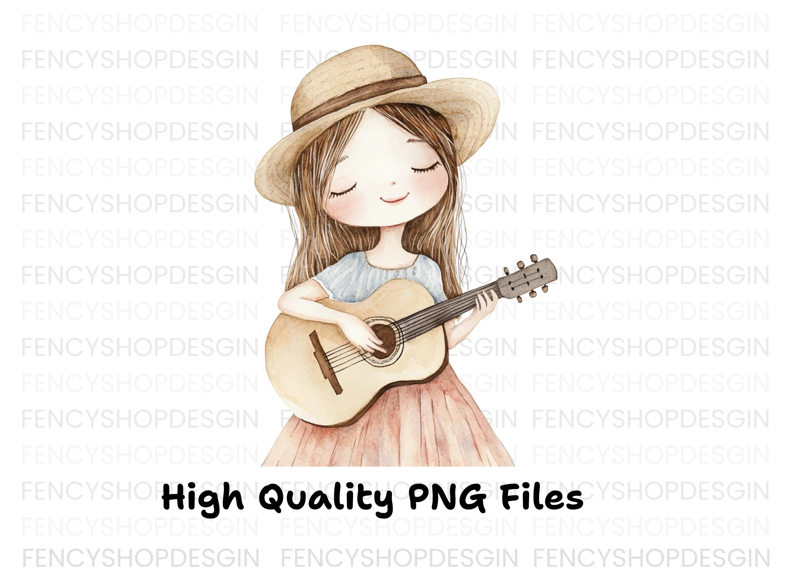 Cute Girl Playing Guitar Clipart Bundle - Image 3