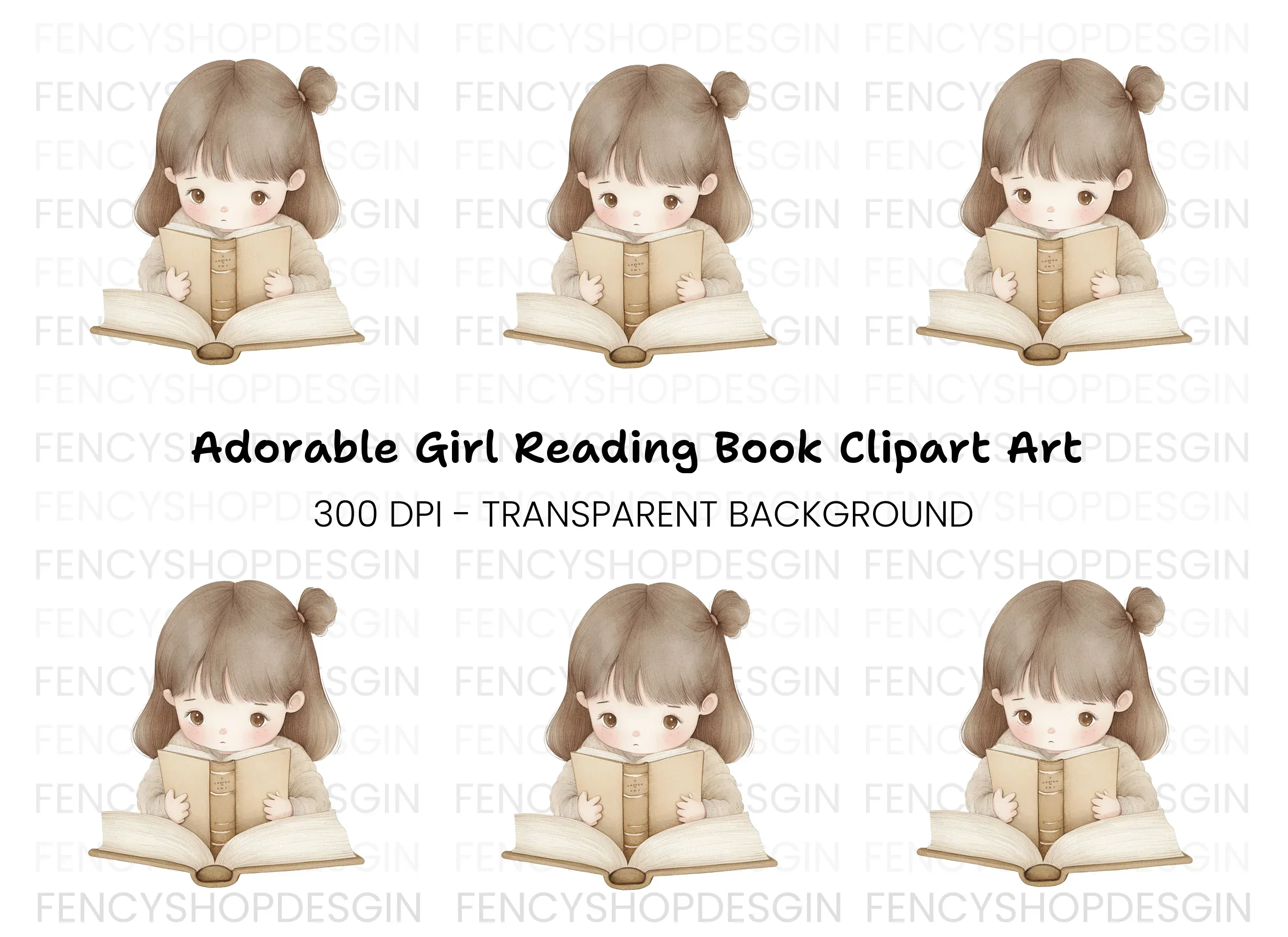 Cute Girl Reading Book Clipart Bundle