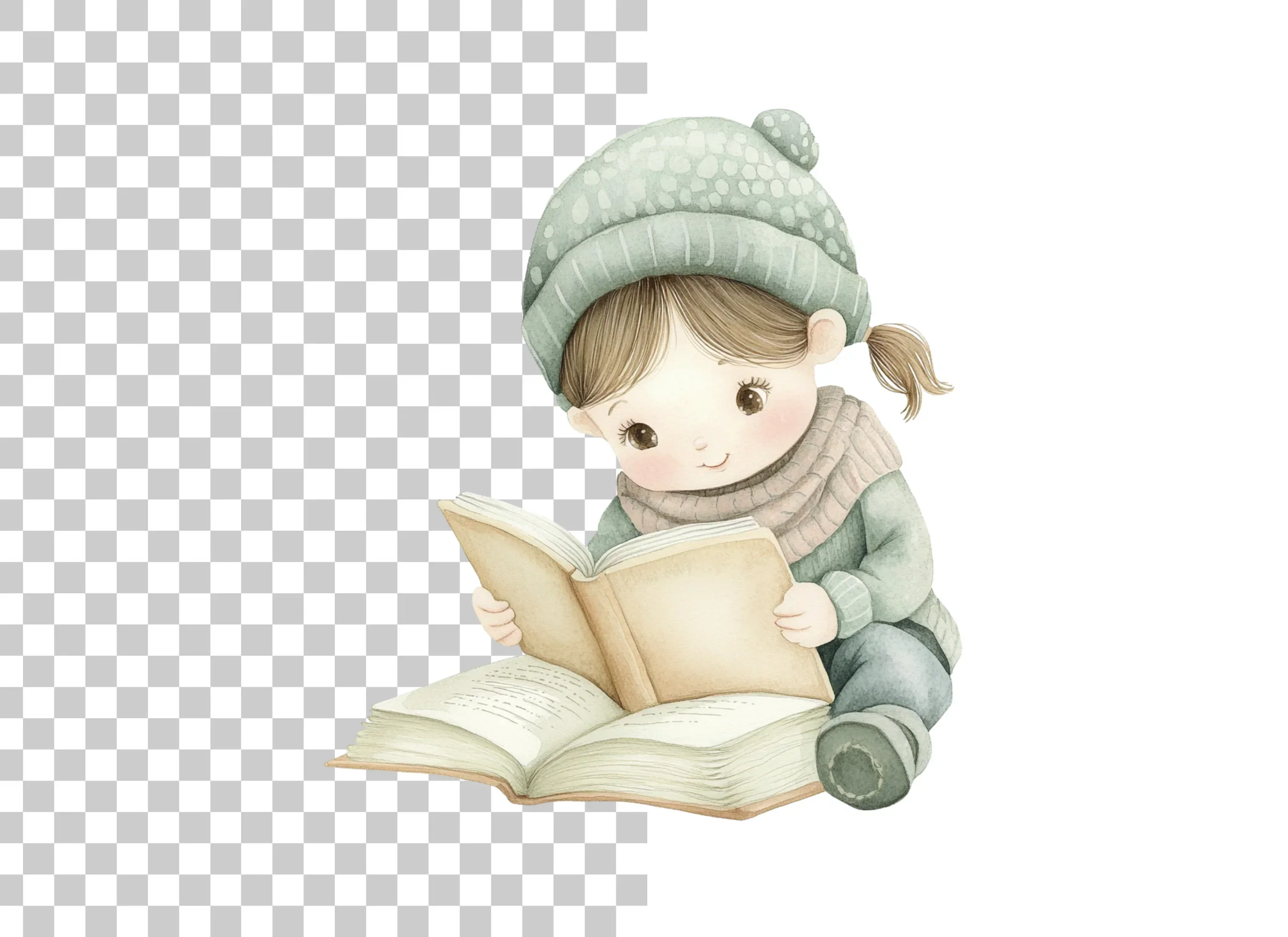Cute Girl Reading Book Clipart Bundle - Image 2