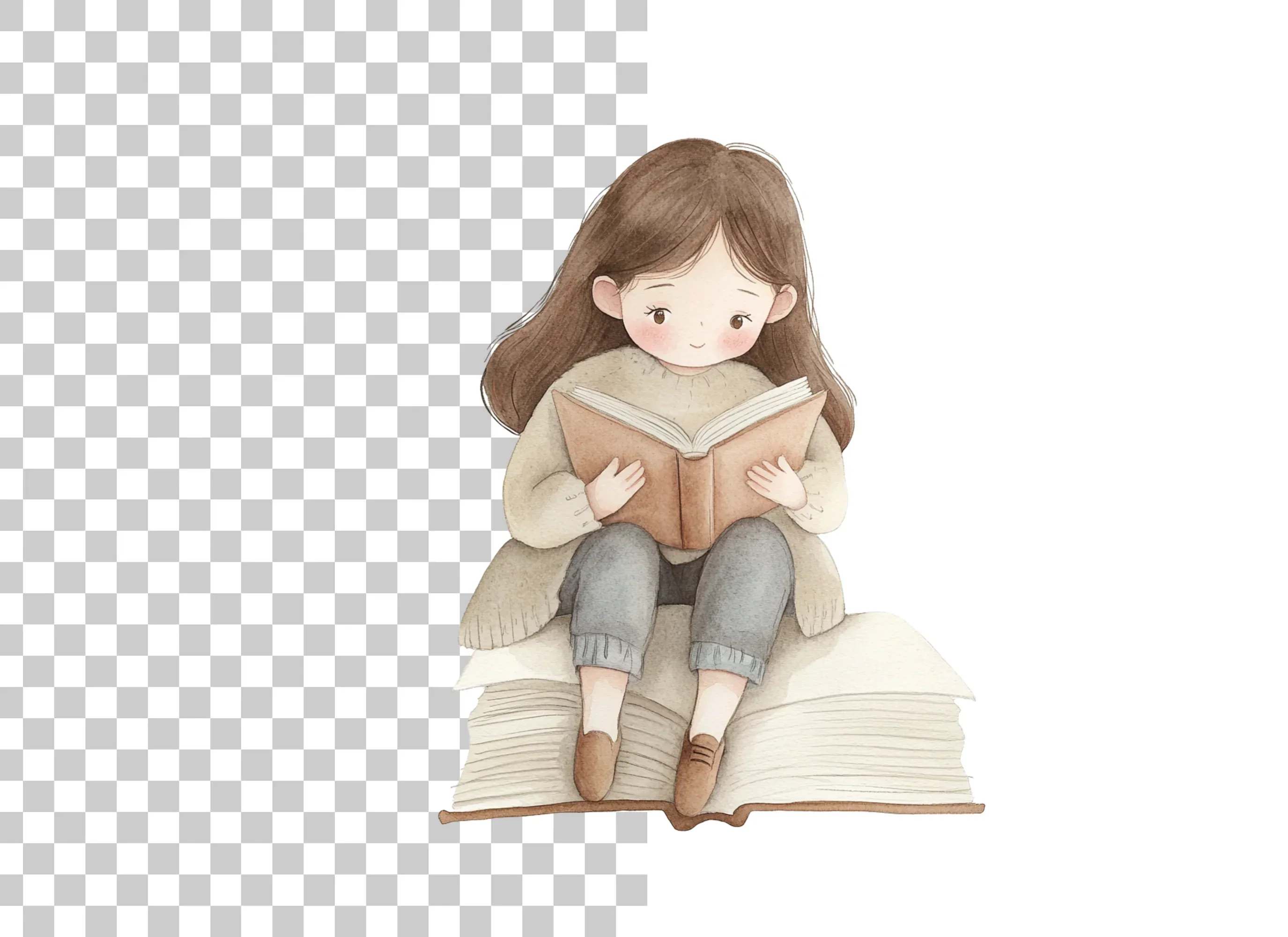 Cute Girl Reading Book Clipart Bundle - Image 3