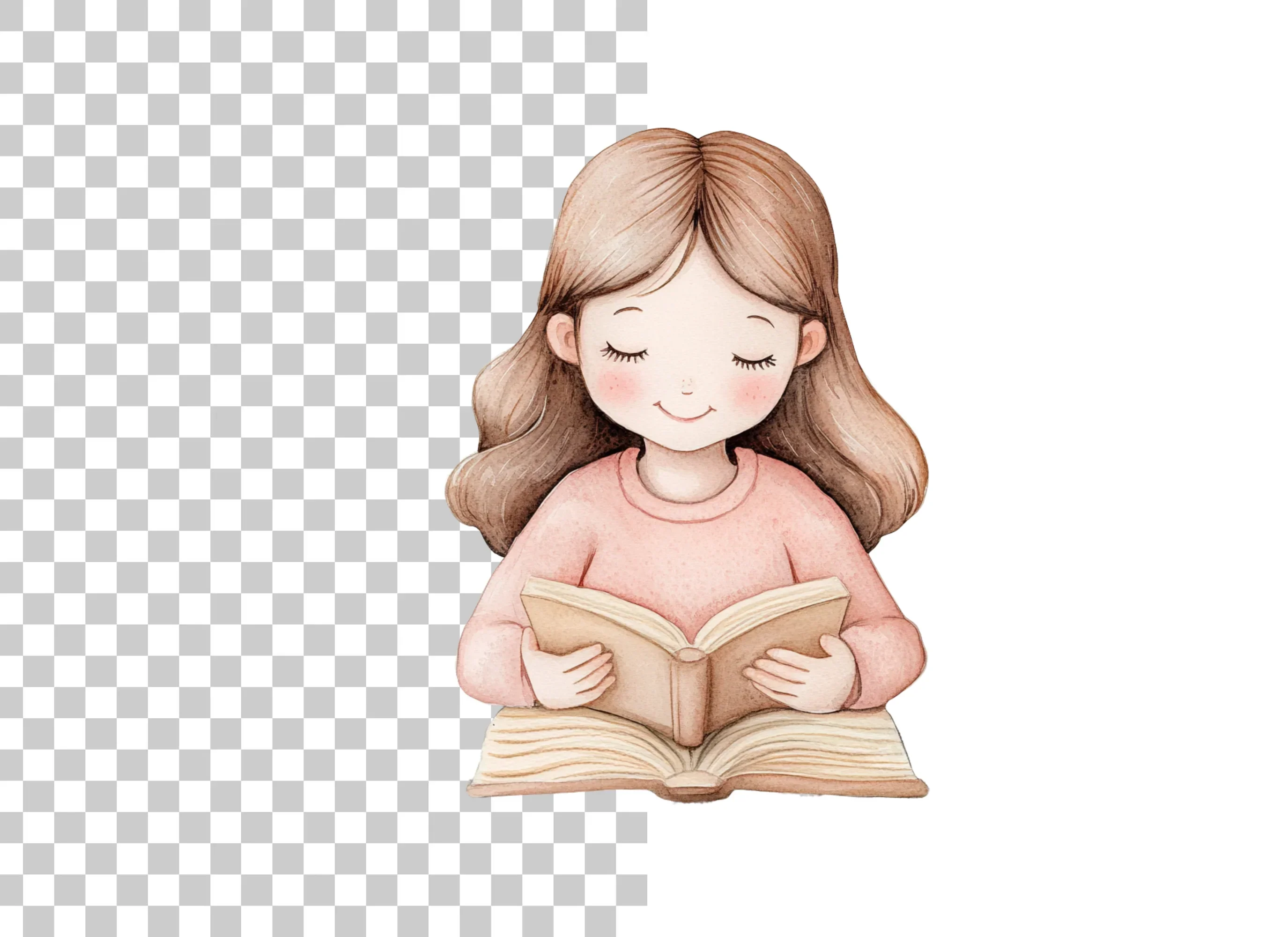 Cute Girl Reading Book Clipart Bundle - Image 2