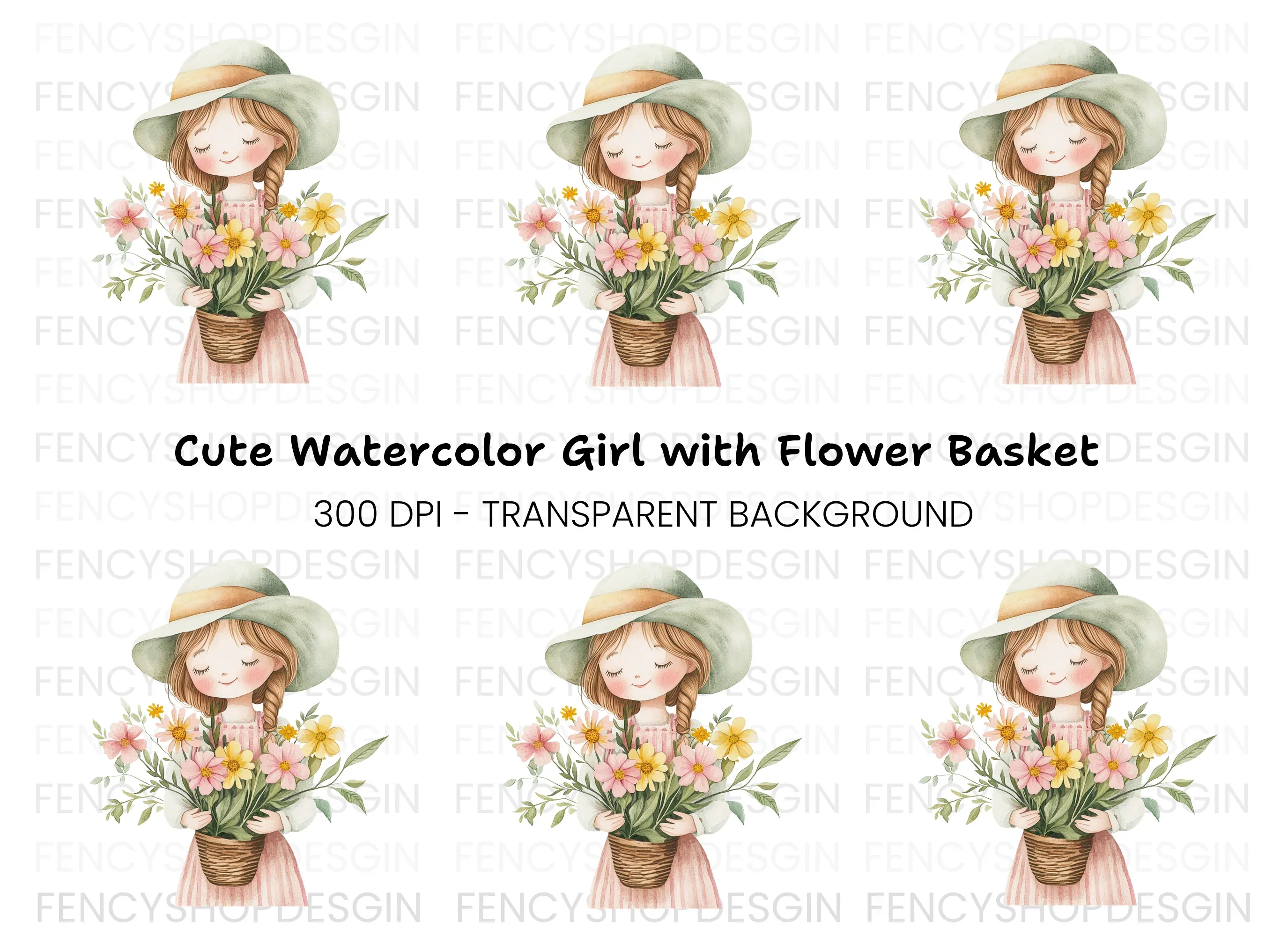 Cute Girl with Flower Pot Clipart Bundle