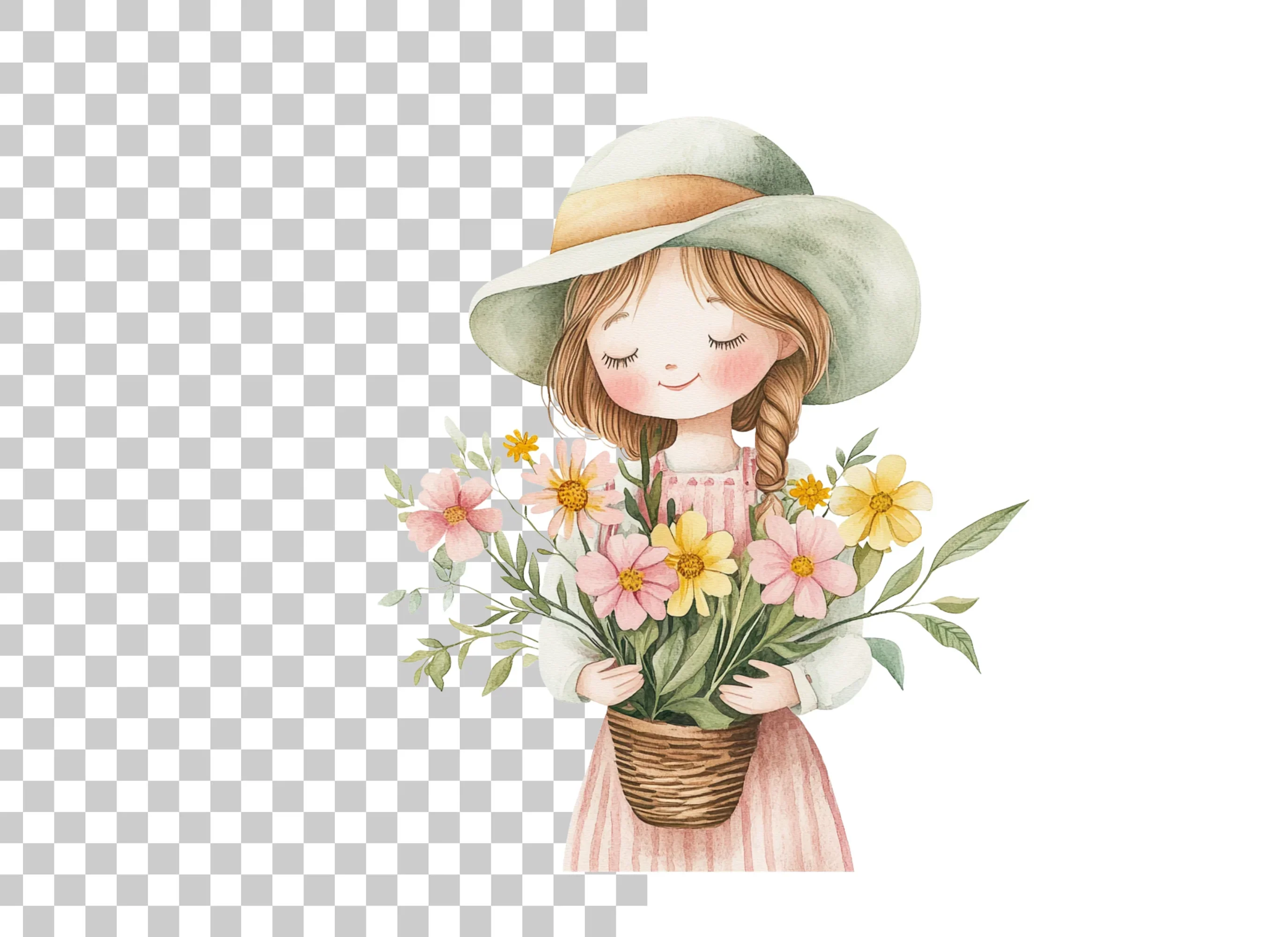 Cute Girl with Flower Pot Clipart Bundle - Image 2