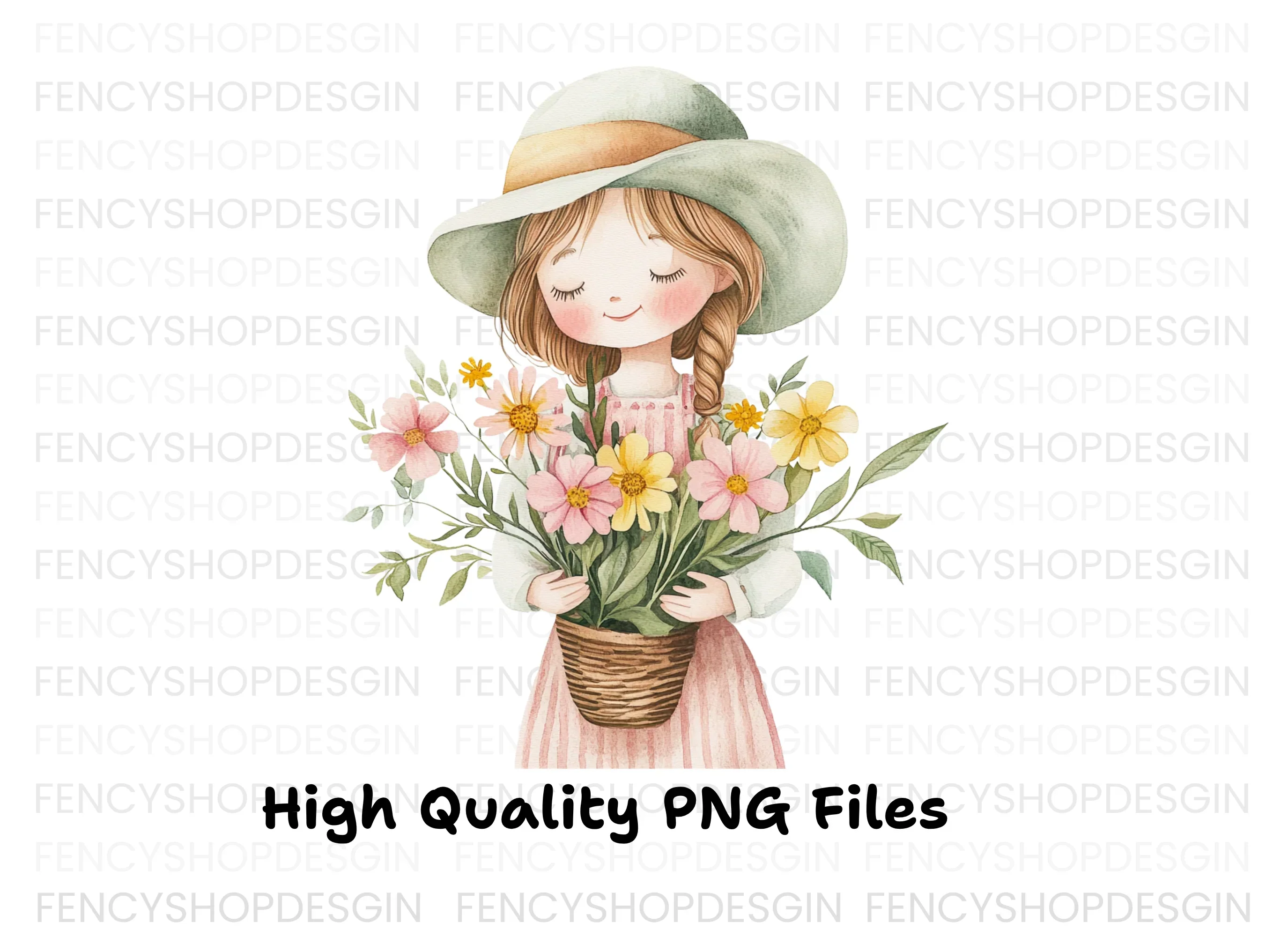 Cute Girl with Flower Pot Clipart Bundle - Image 3