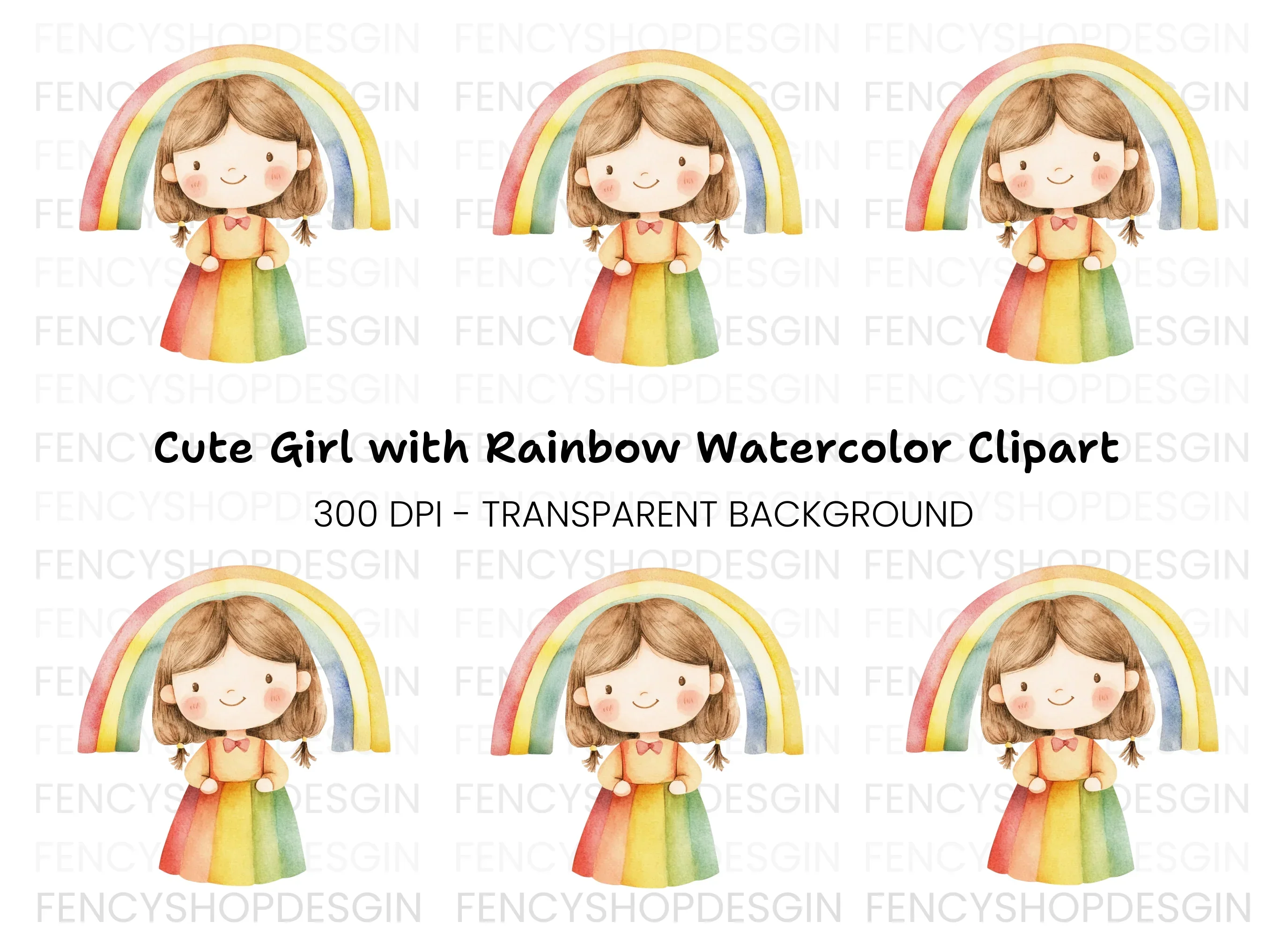 Cute Girl with Rainbow Clipart Bundle