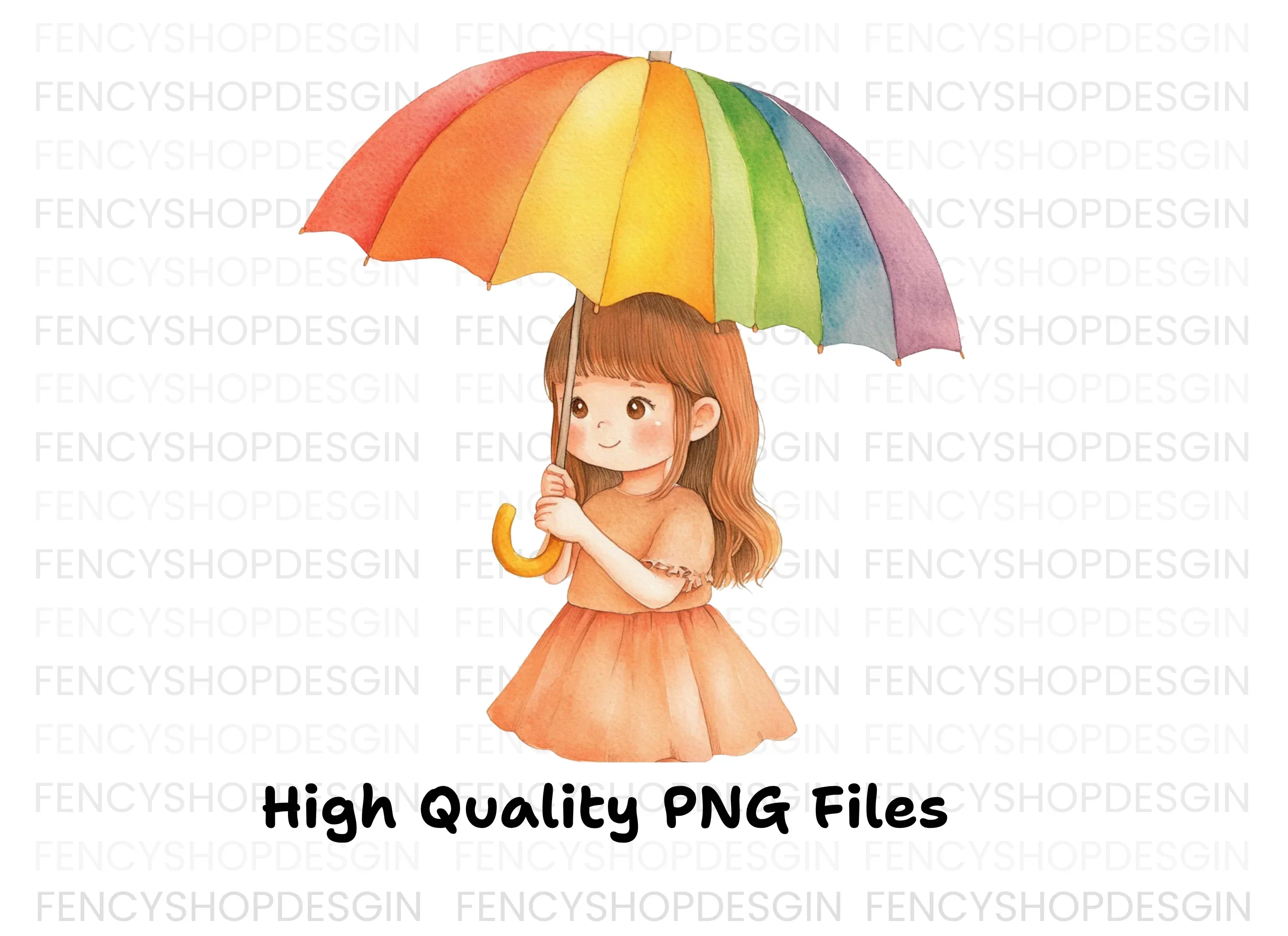 Cute Girl with Rainbow Umbrella Clipart Bundle - Image 3