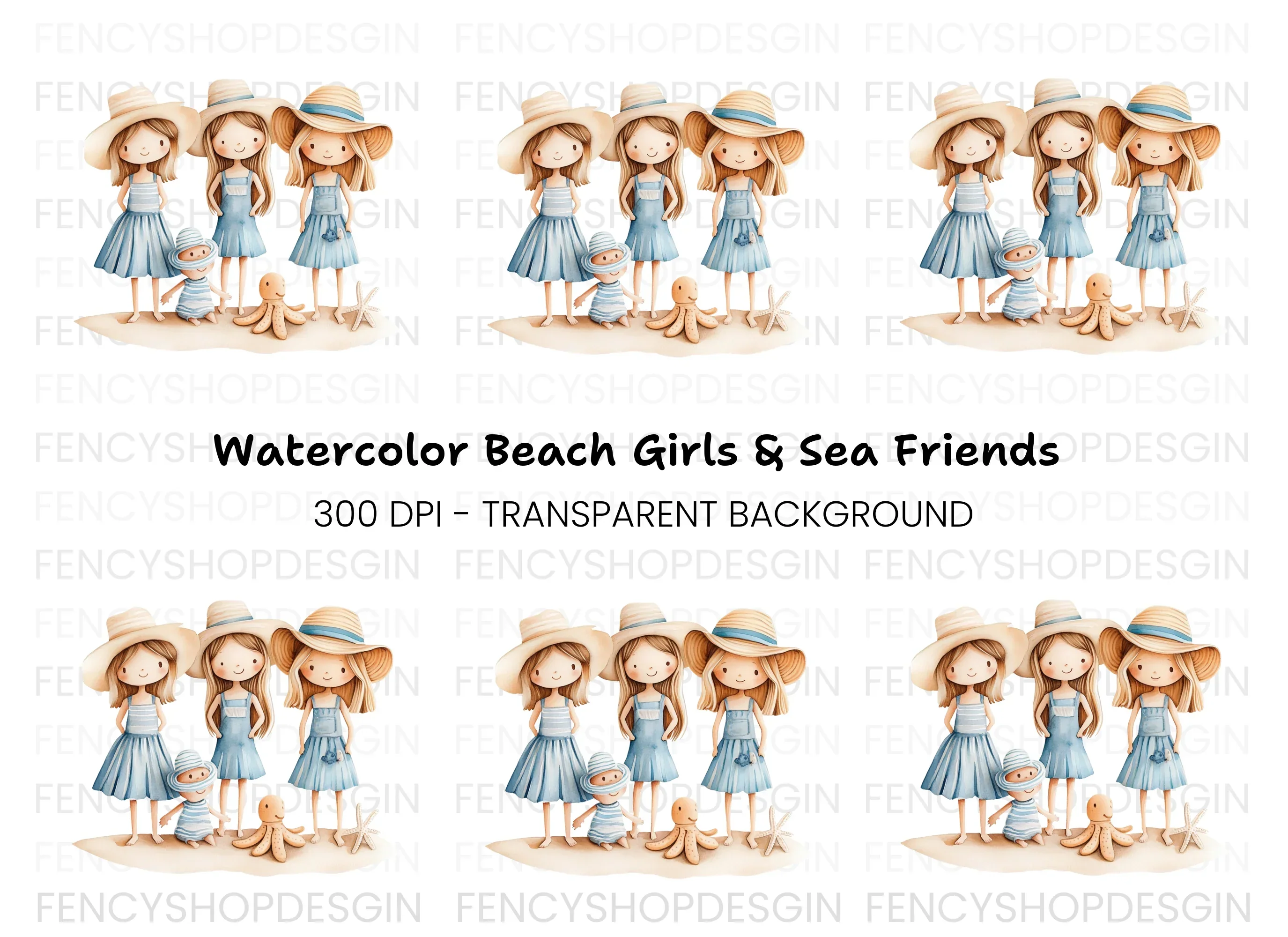 Cute Girls Beach Day Clipart Bundle