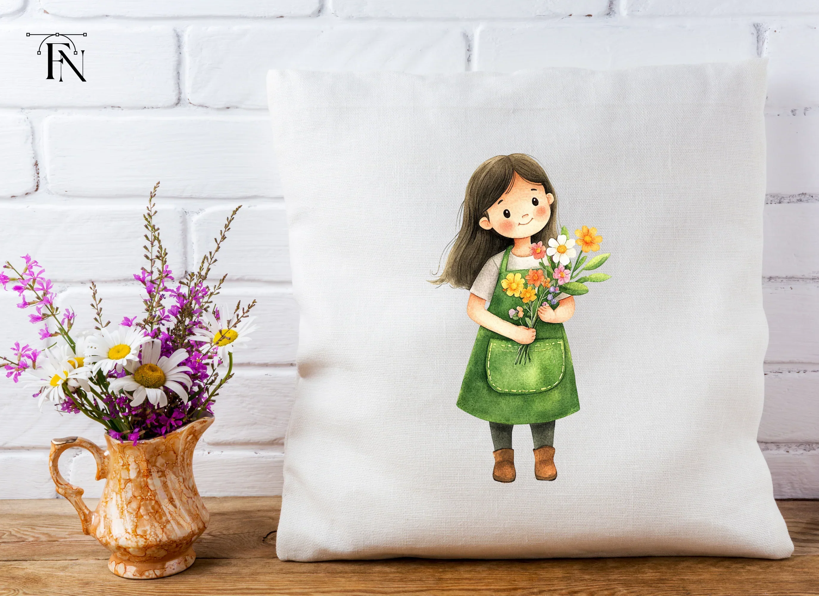 Cute Girls with Flower Bouquets Clipart Bundle - Image 3