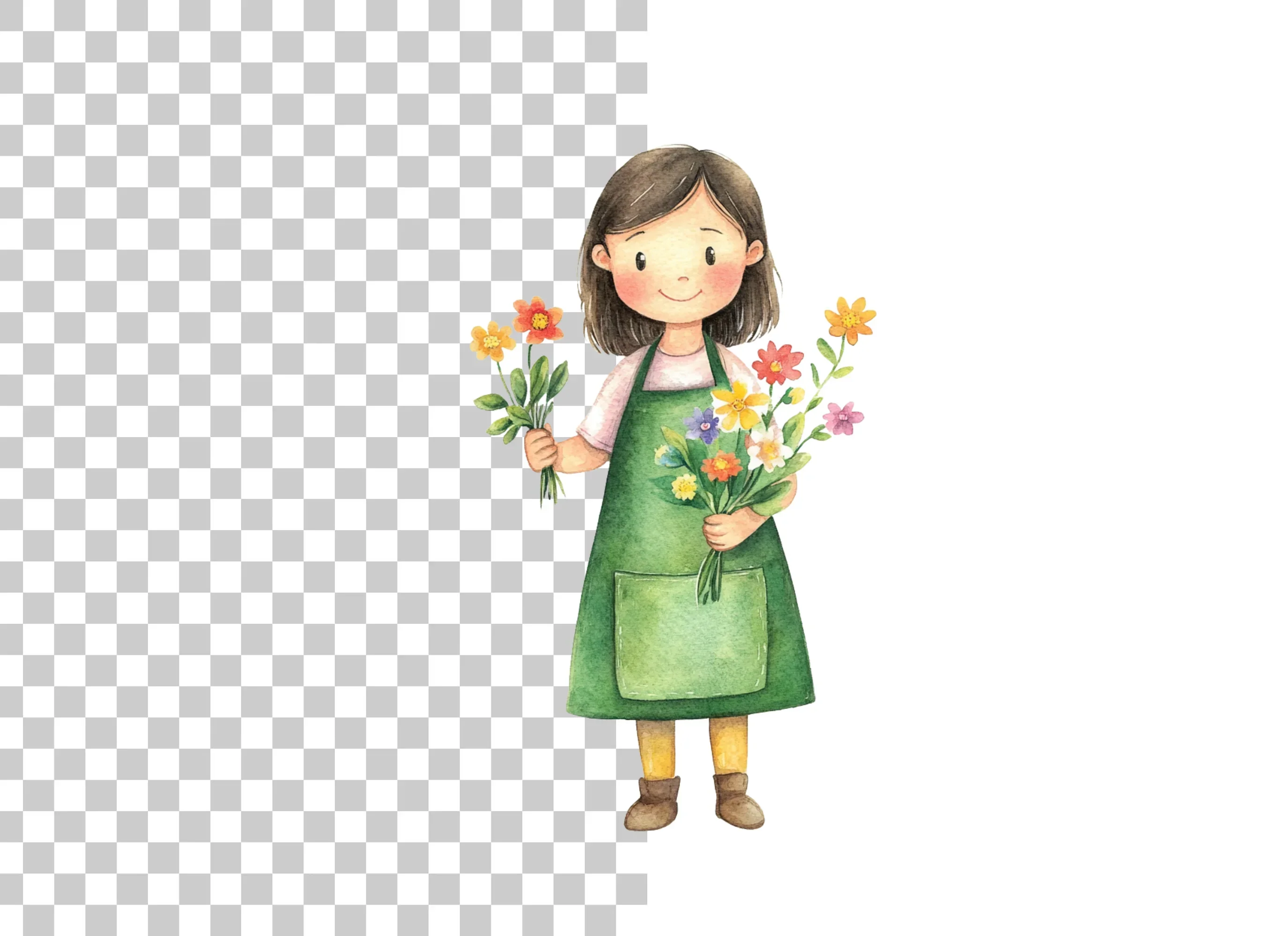Cute Girls with Flower Bouquets Clipart Bundle - Image 6