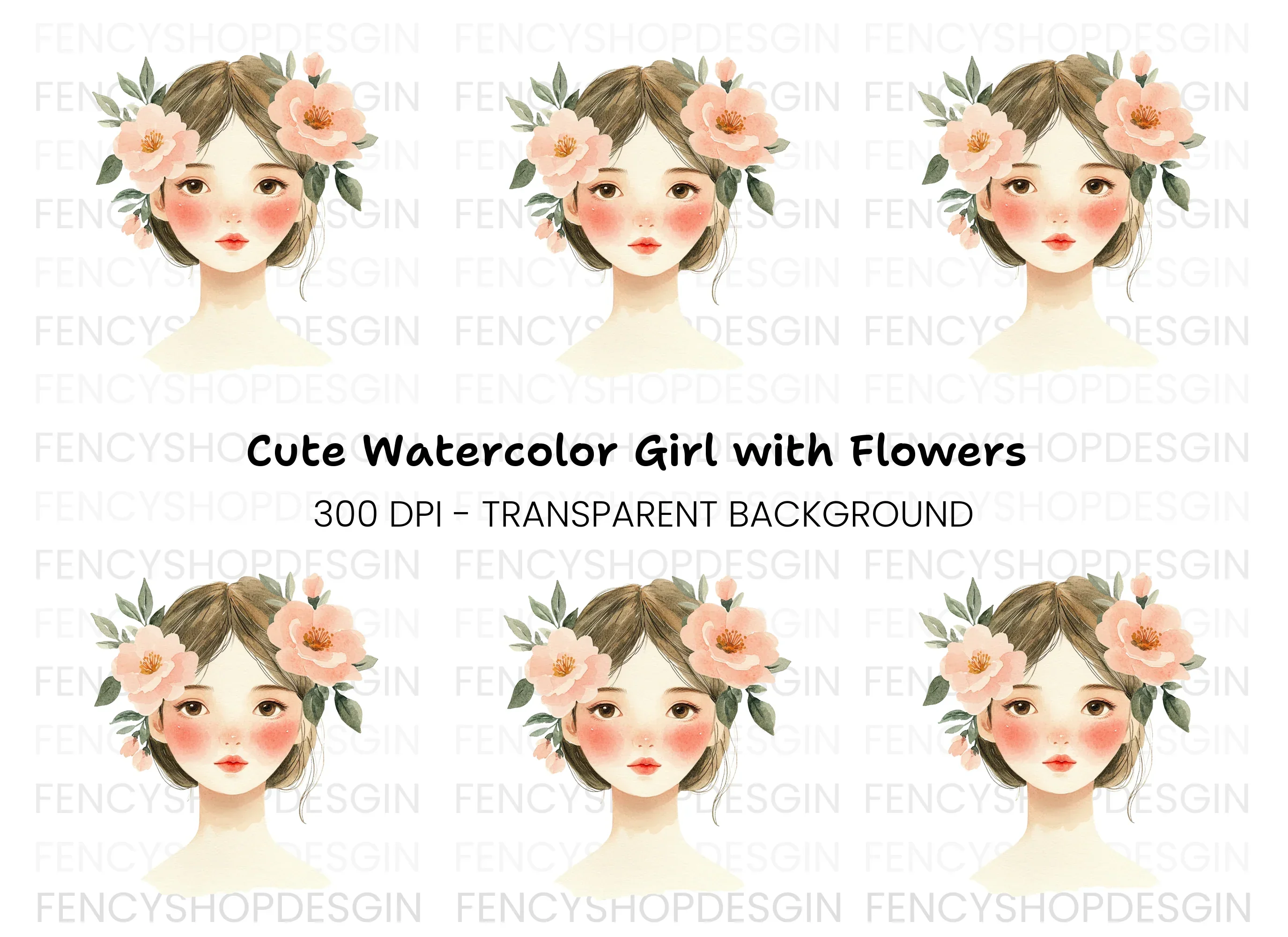 Cute Girls with Flower Crowns Clipart Bundle
