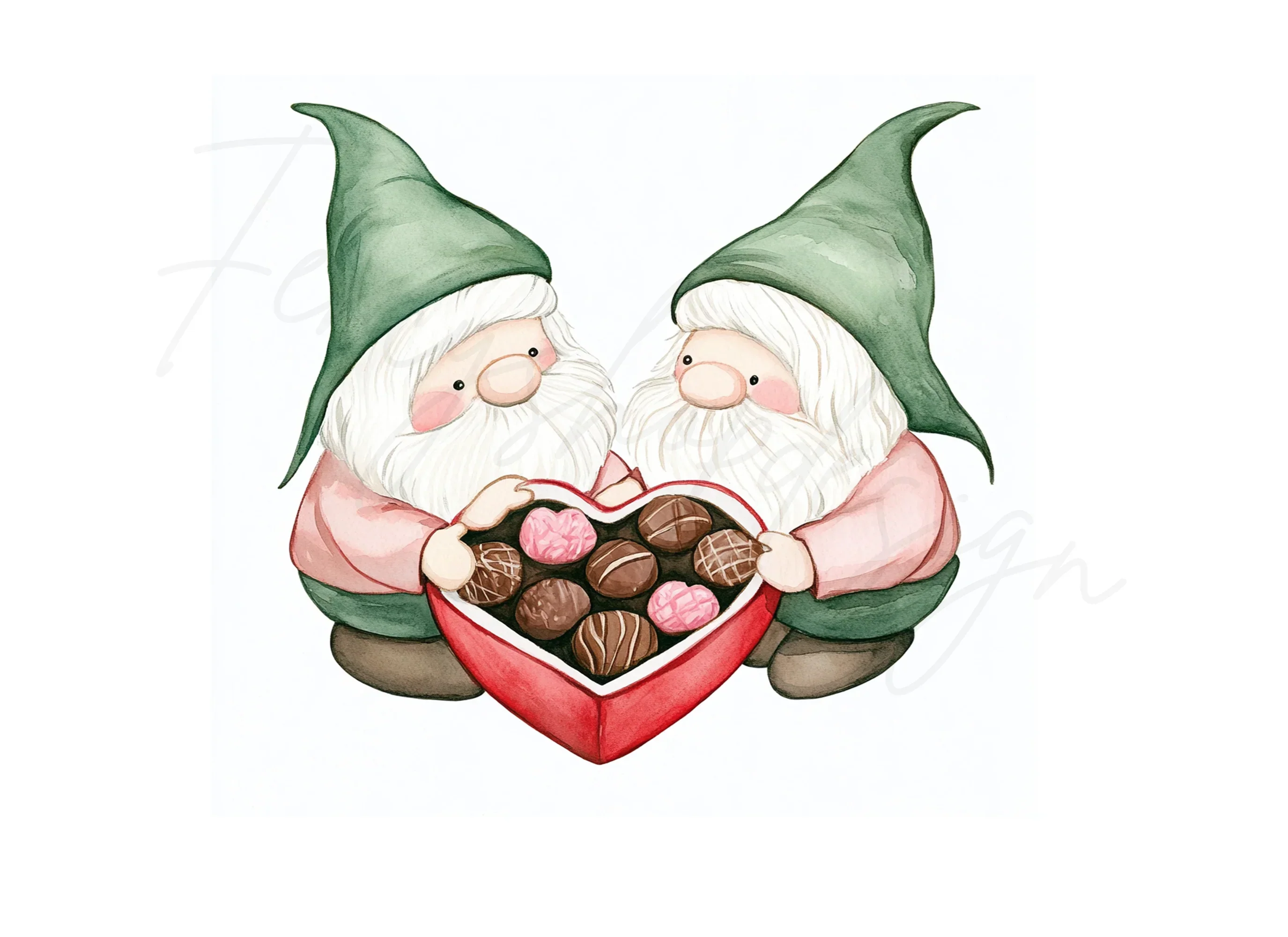Cute Gnome Couple with Chocolates Clipart Bundle - Image 2