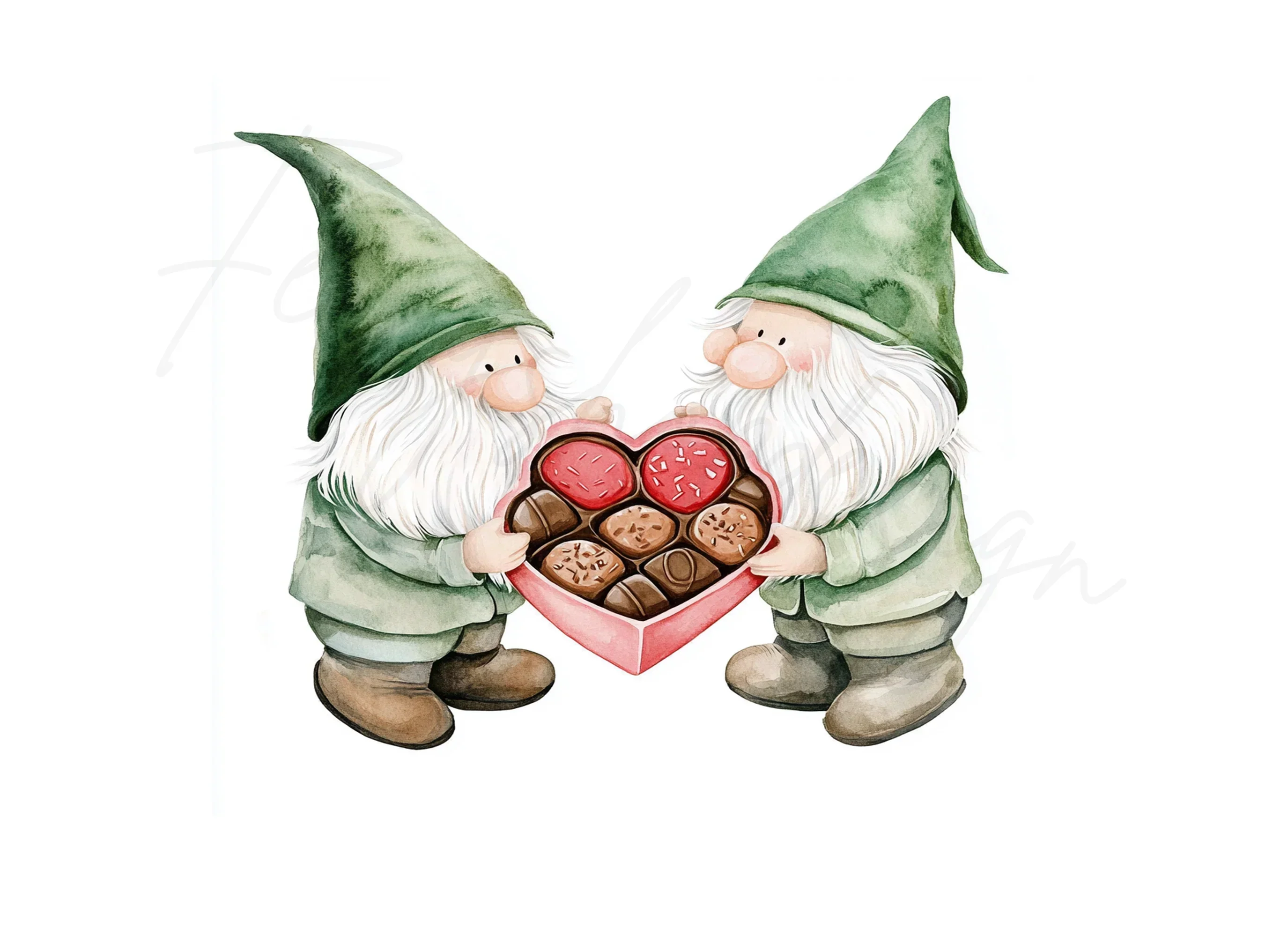 Cute Gnome Couple with Chocolates Clipart Bundle - Image 3
