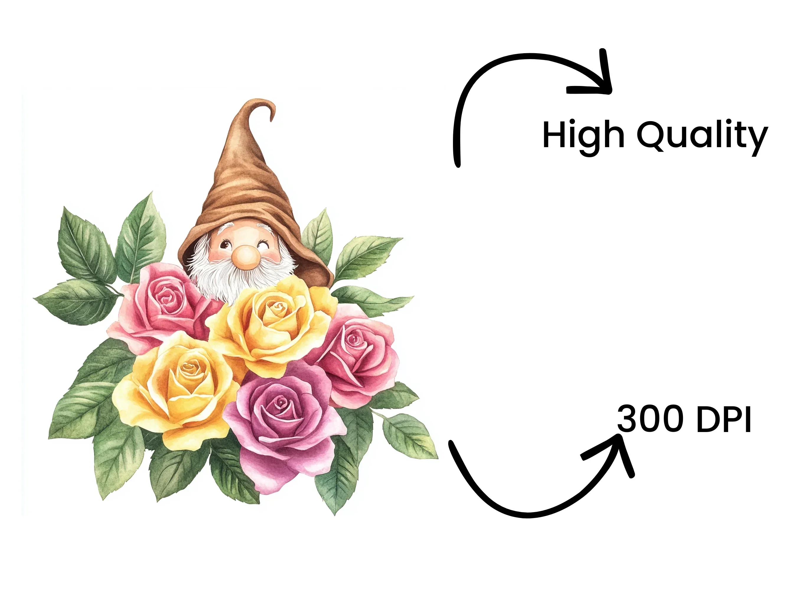Cute Gnome with Rose Bouquet Clipart Bundle - Image 4