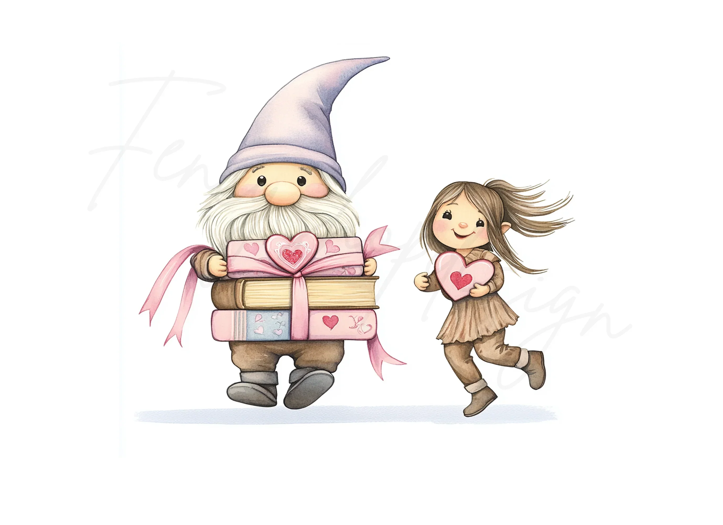Cute Gnomes and Girls with Books Clipart Bundle - Image 2