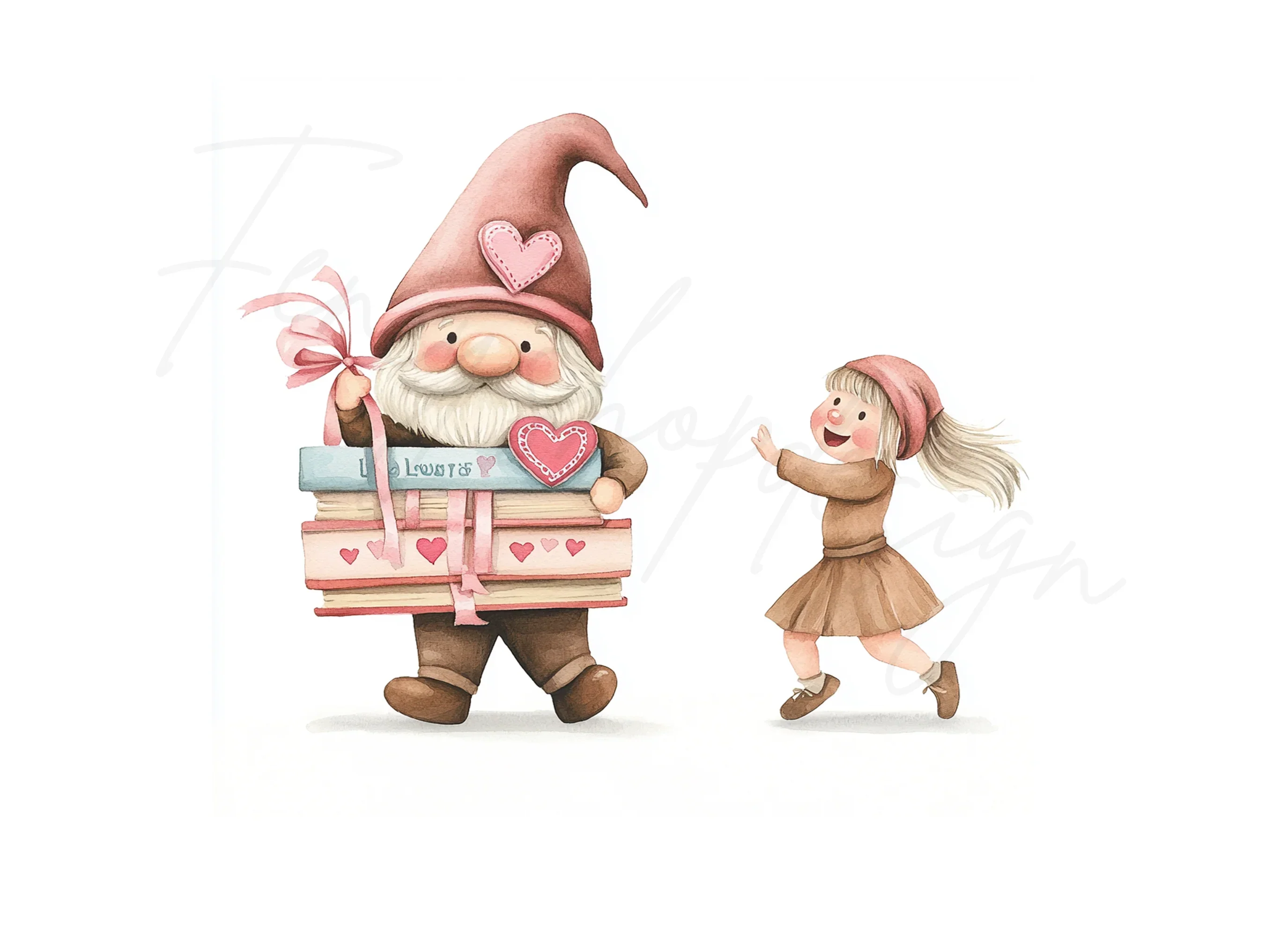 Cute Gnomes and Girls with Books Clipart Bundle - Image 3