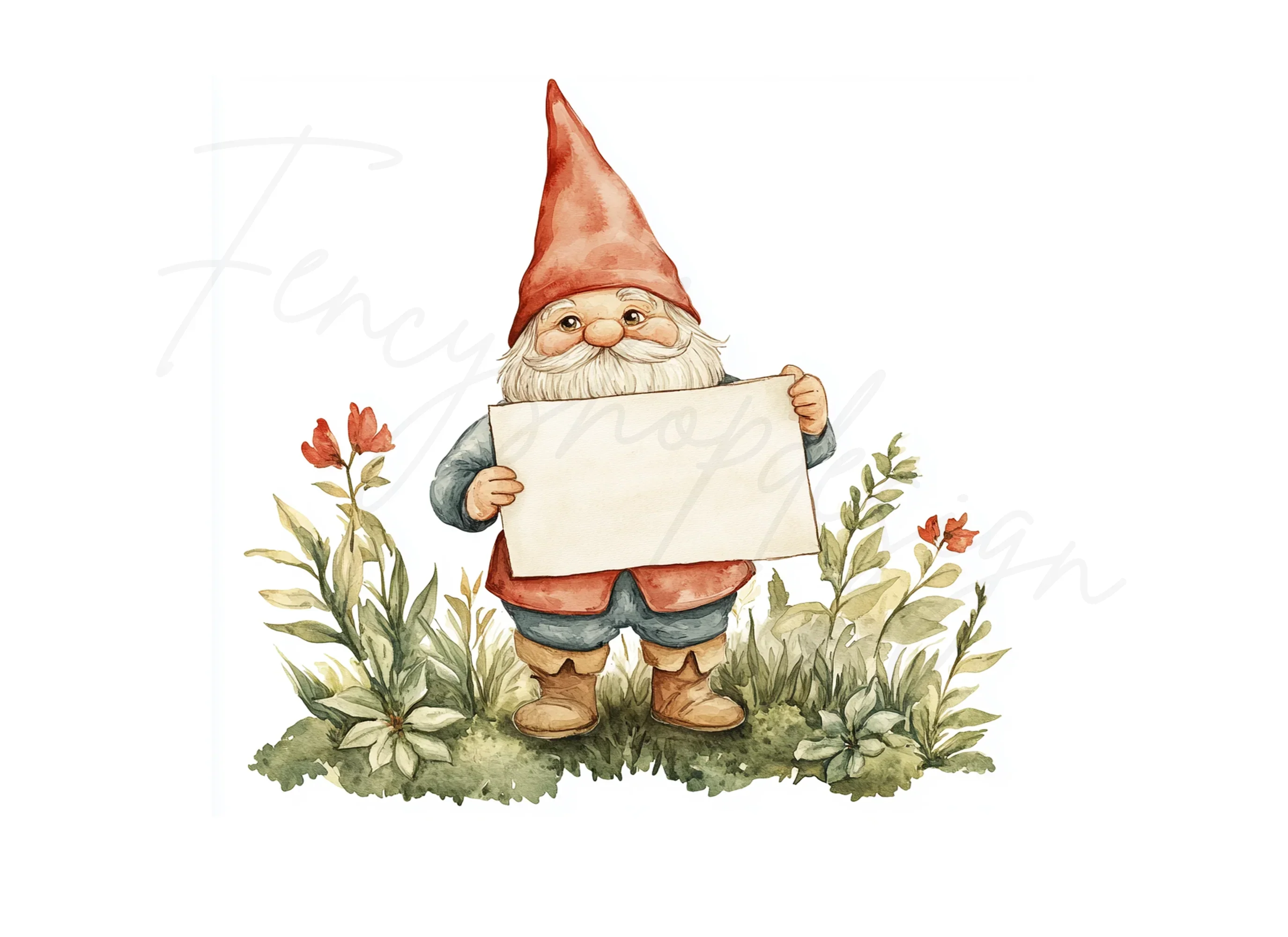 Cute Gnomes Holding Blank Signs Clipart Bundle - Image 2