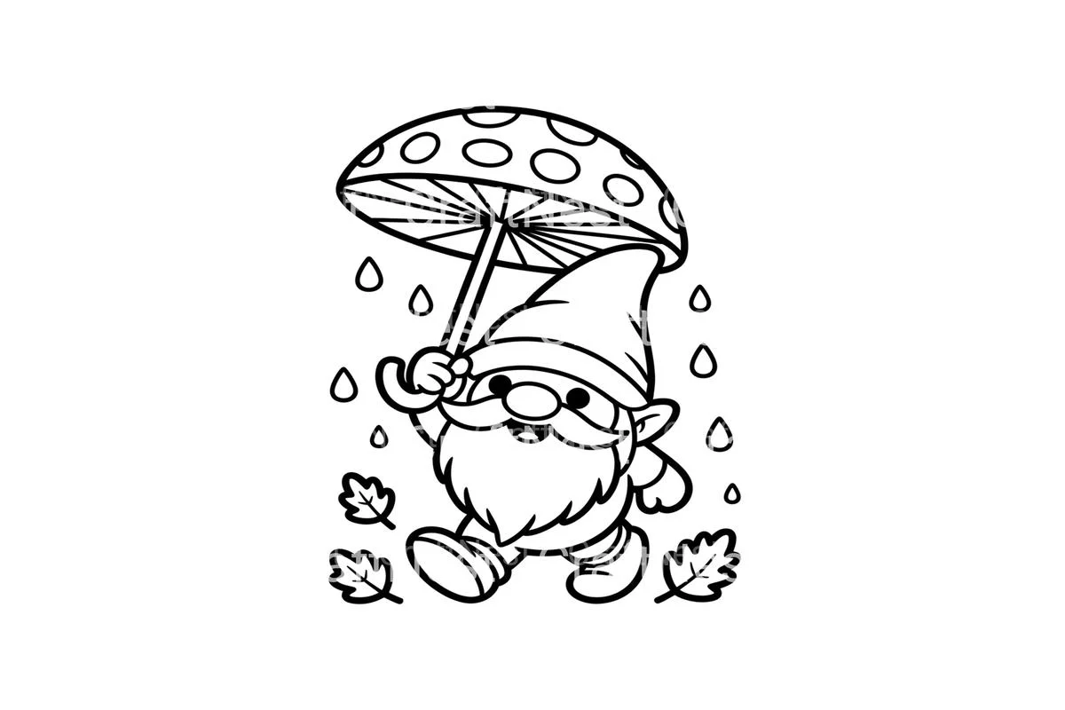 Cute Gnomes with Mushroom Umbrellas Coloring Books - Image 3