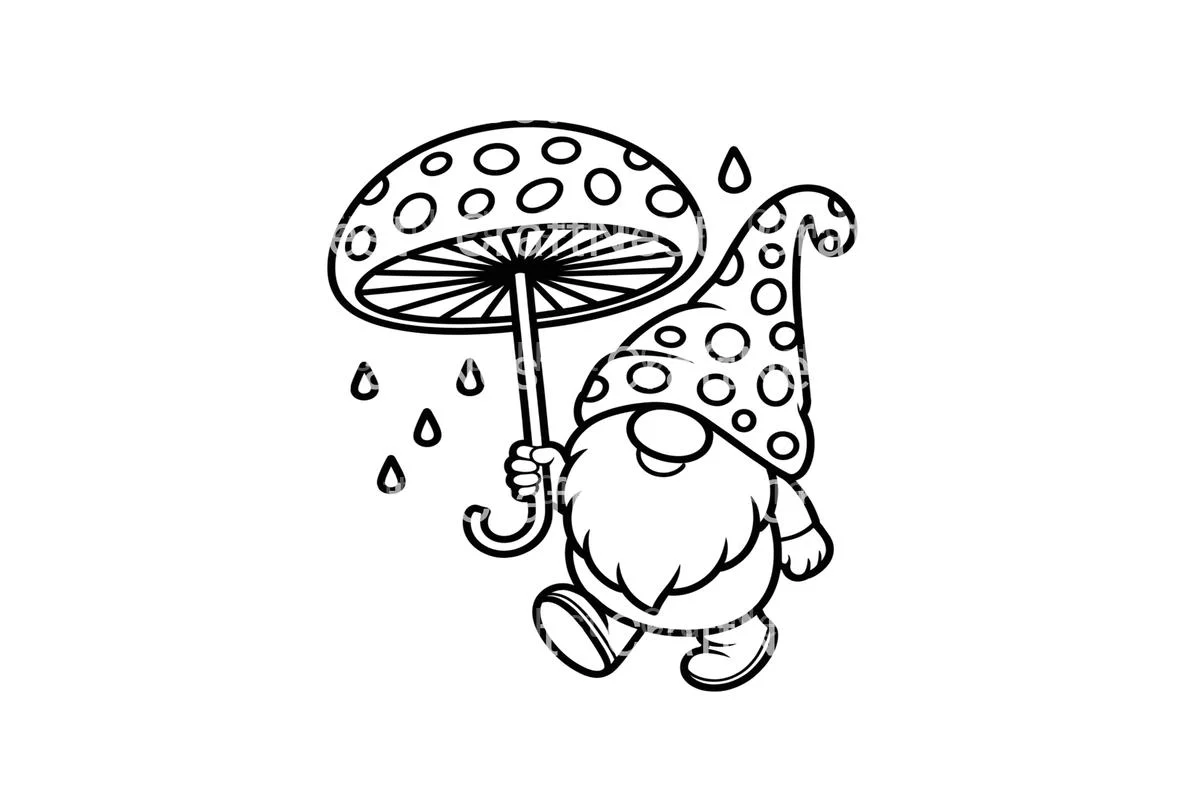 Cute Gnomes with Mushroom Umbrellas Coloring Books - Image 4