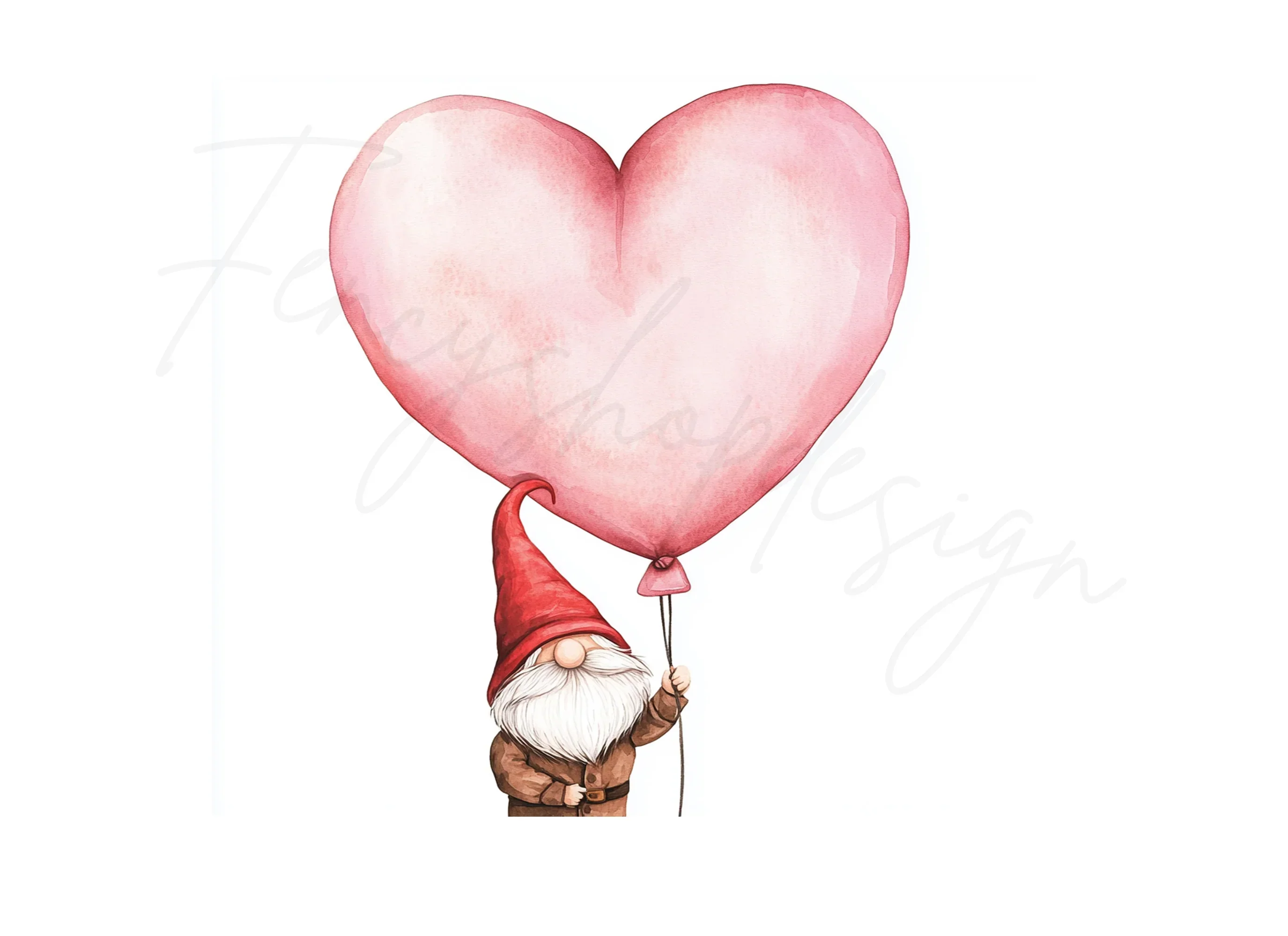 Cute Gnomes with Pink Heart Balloons Clipart Bundle - Image 2