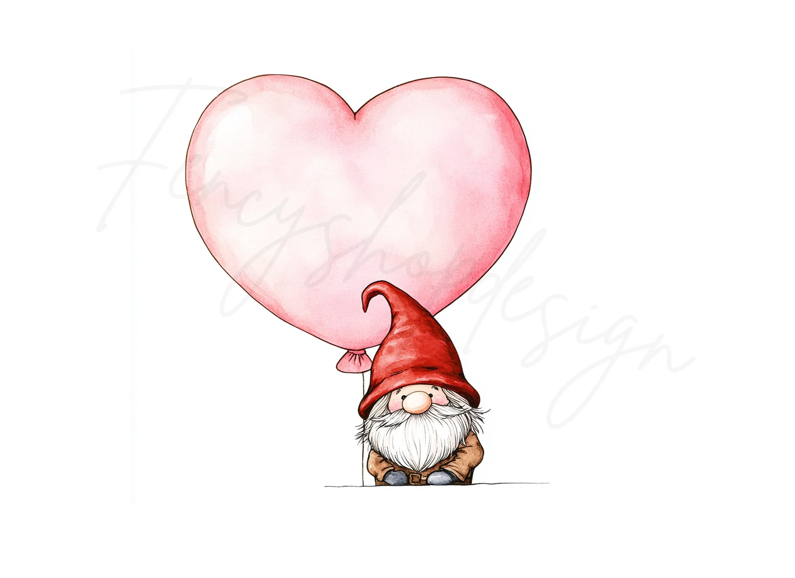 Cute Gnomes with Pink Heart Balloons Clipart Bundle - Image 3