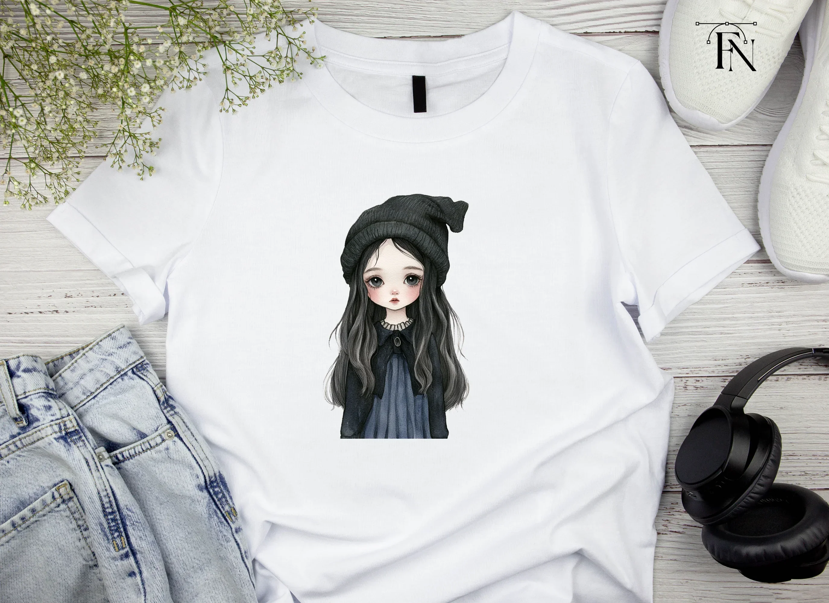 Cute Goth Girl with Beanie Clipart Bundle - Image 4