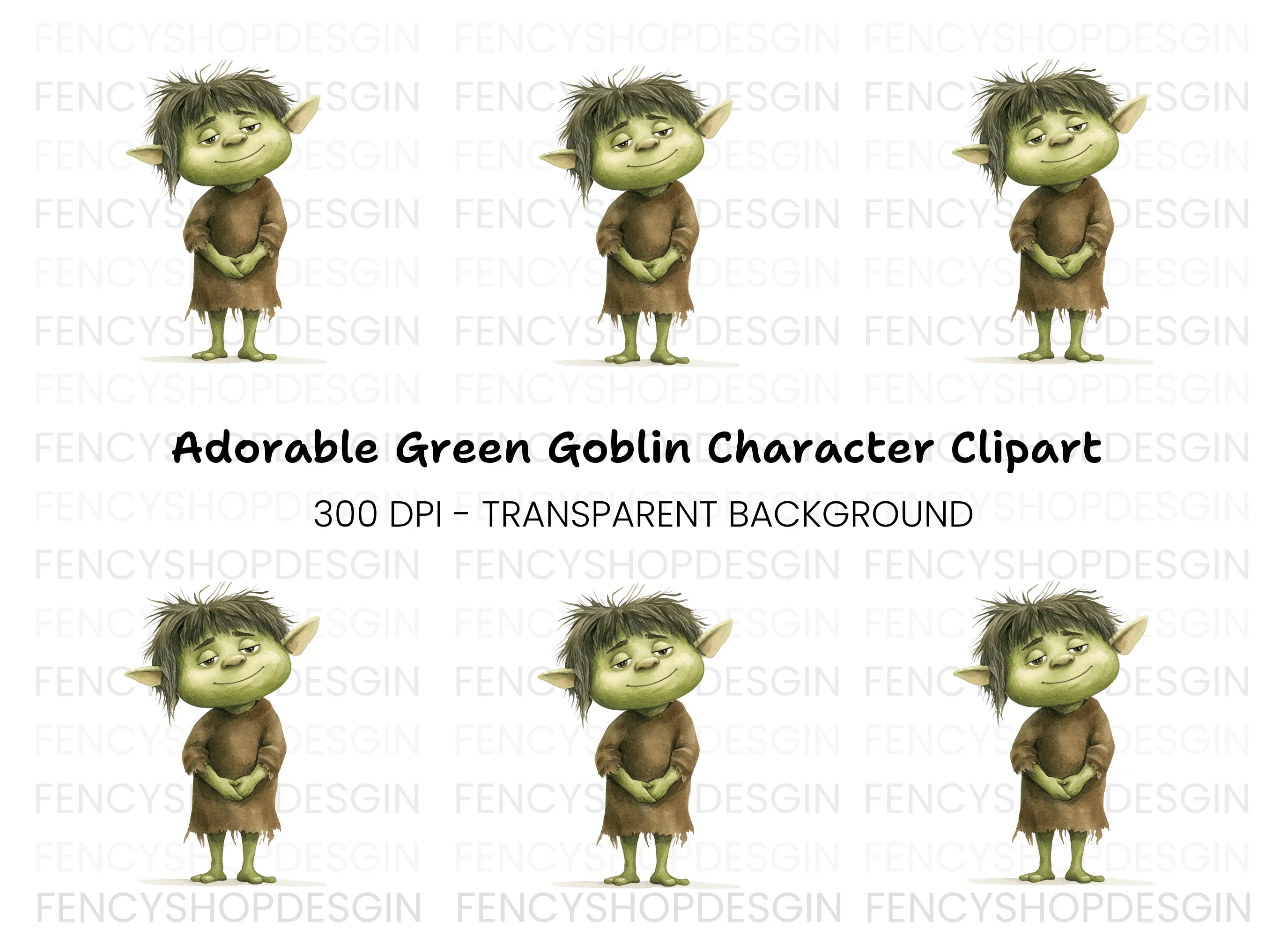 Cute Green Goblin Character Clipart Bundle
