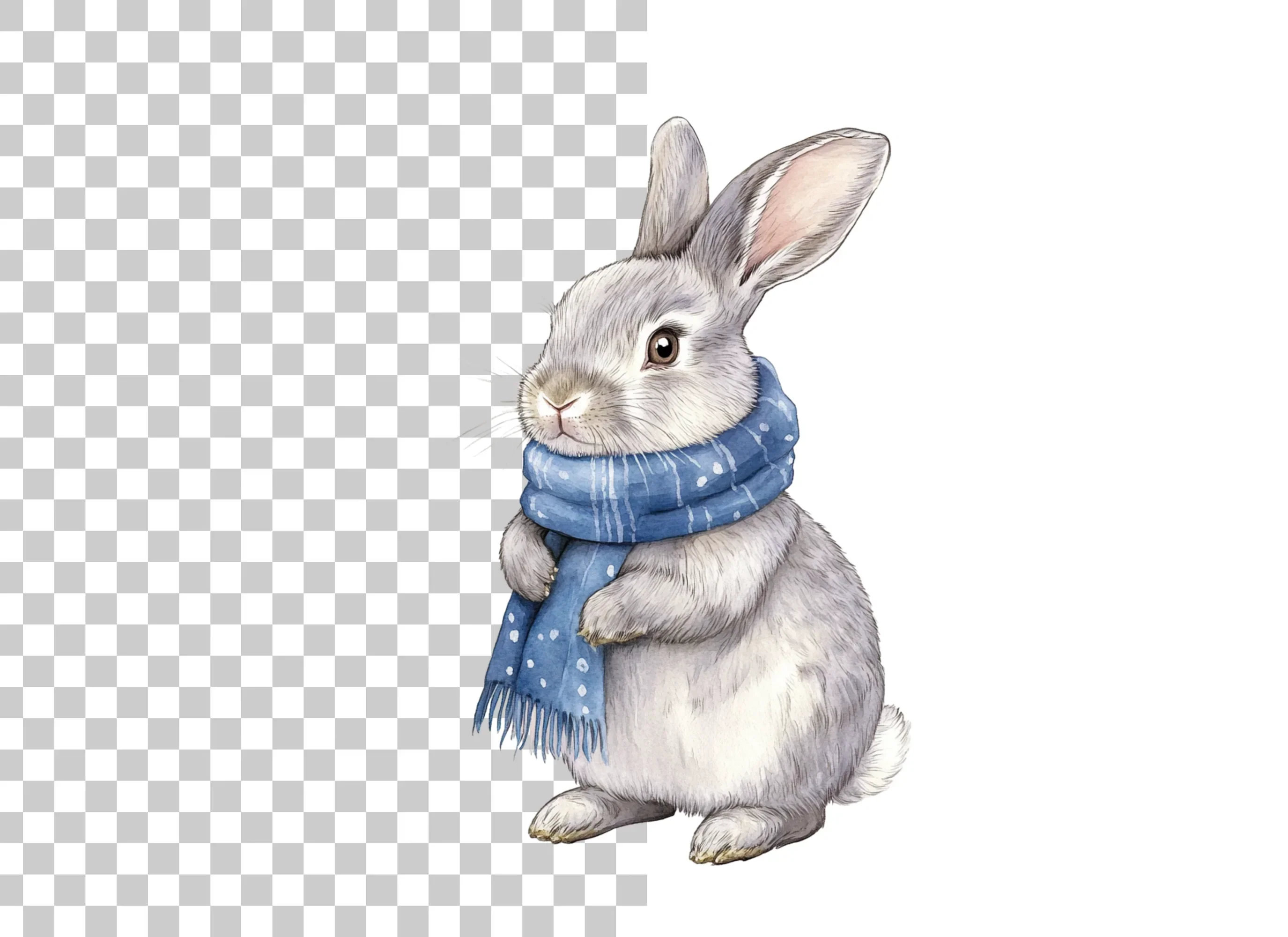 Cute Grey Bunnies with Blue Scarves Clipart Bundle - Image 2