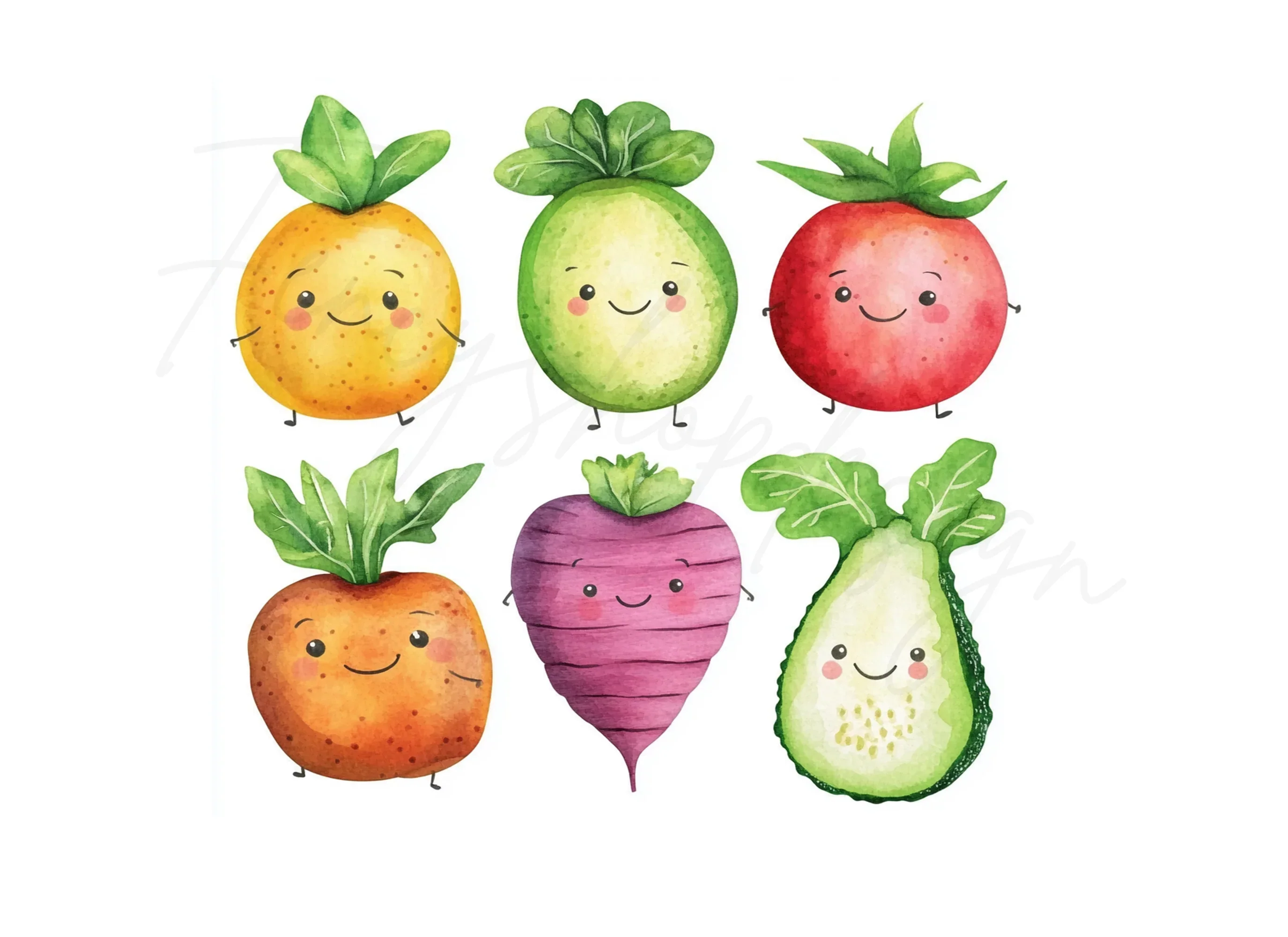 Cute Happy Fruits & Veggies Clipart Bundle - Image 3