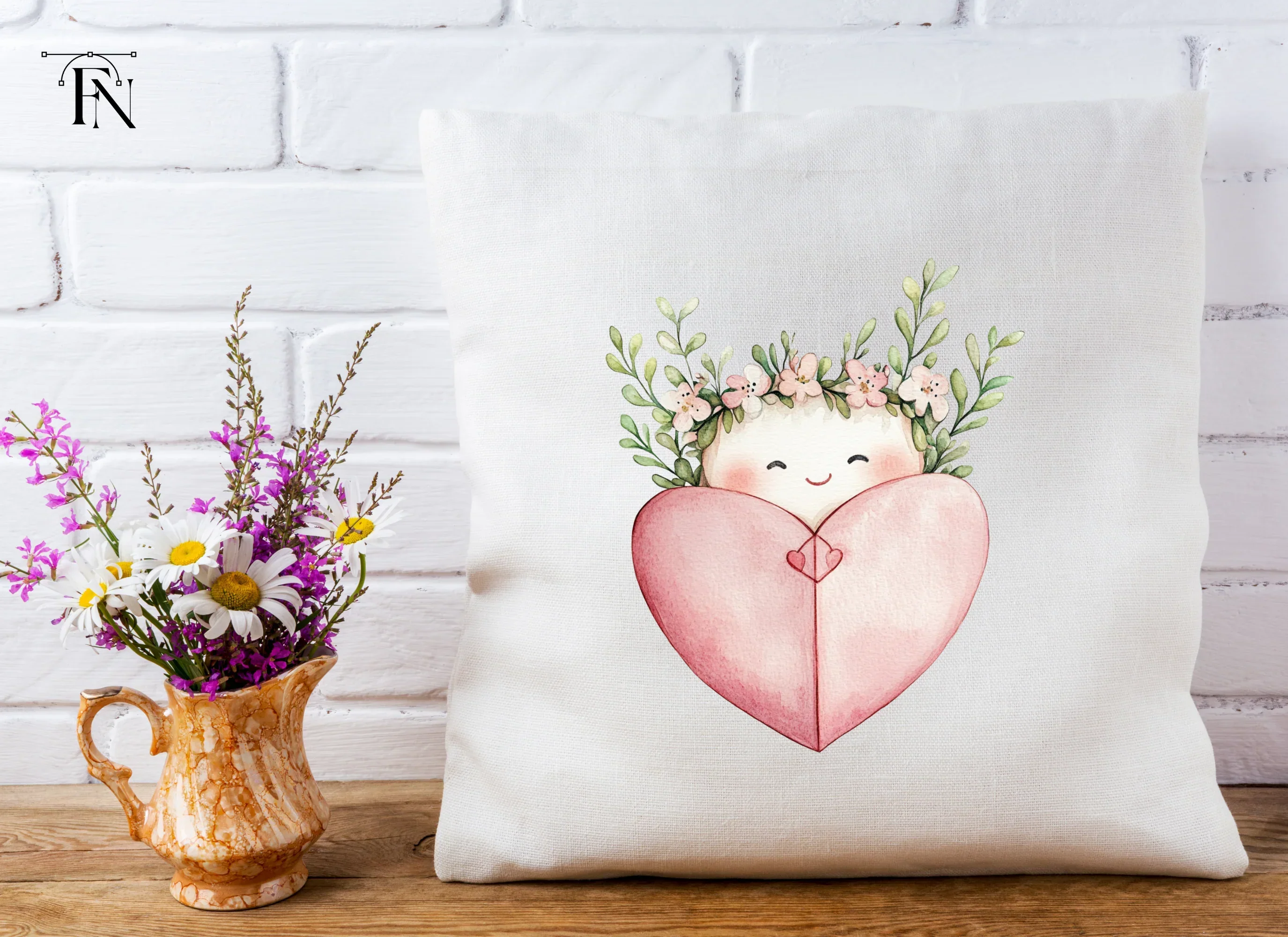 Cute Heart with Floral Crowns Clipart Bundle - Image 5