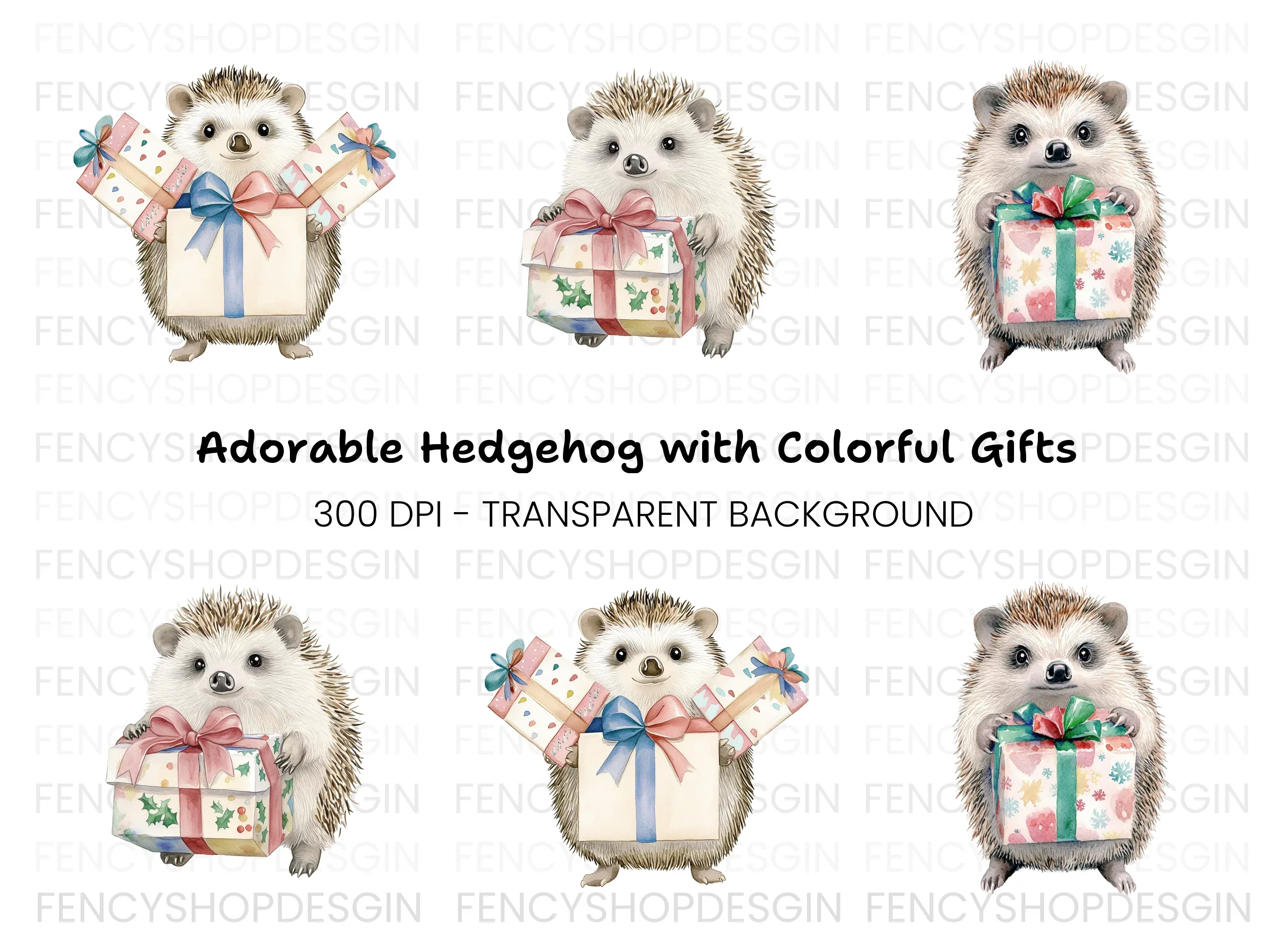 Cute Hedgehog Christmas Gift Clipart Bundle
