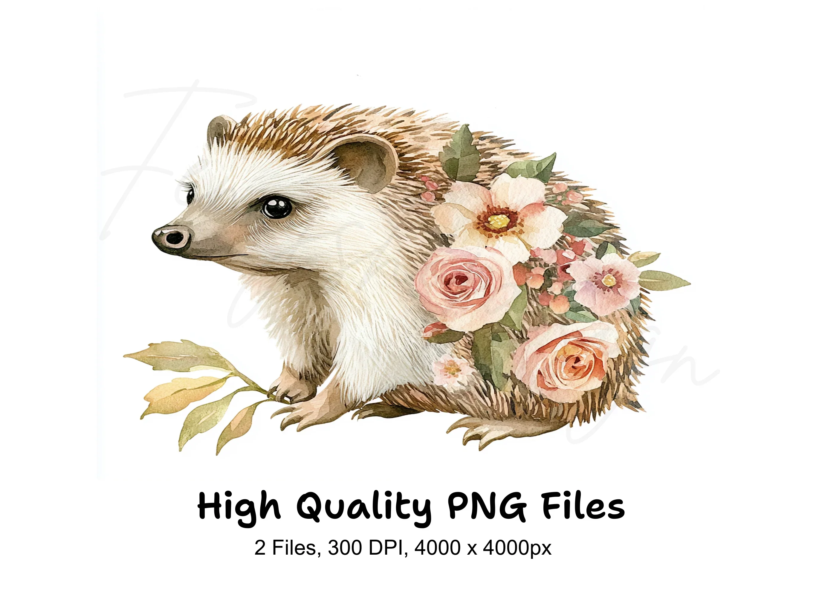 Cute Hedgehog Floral Clipart Bundle