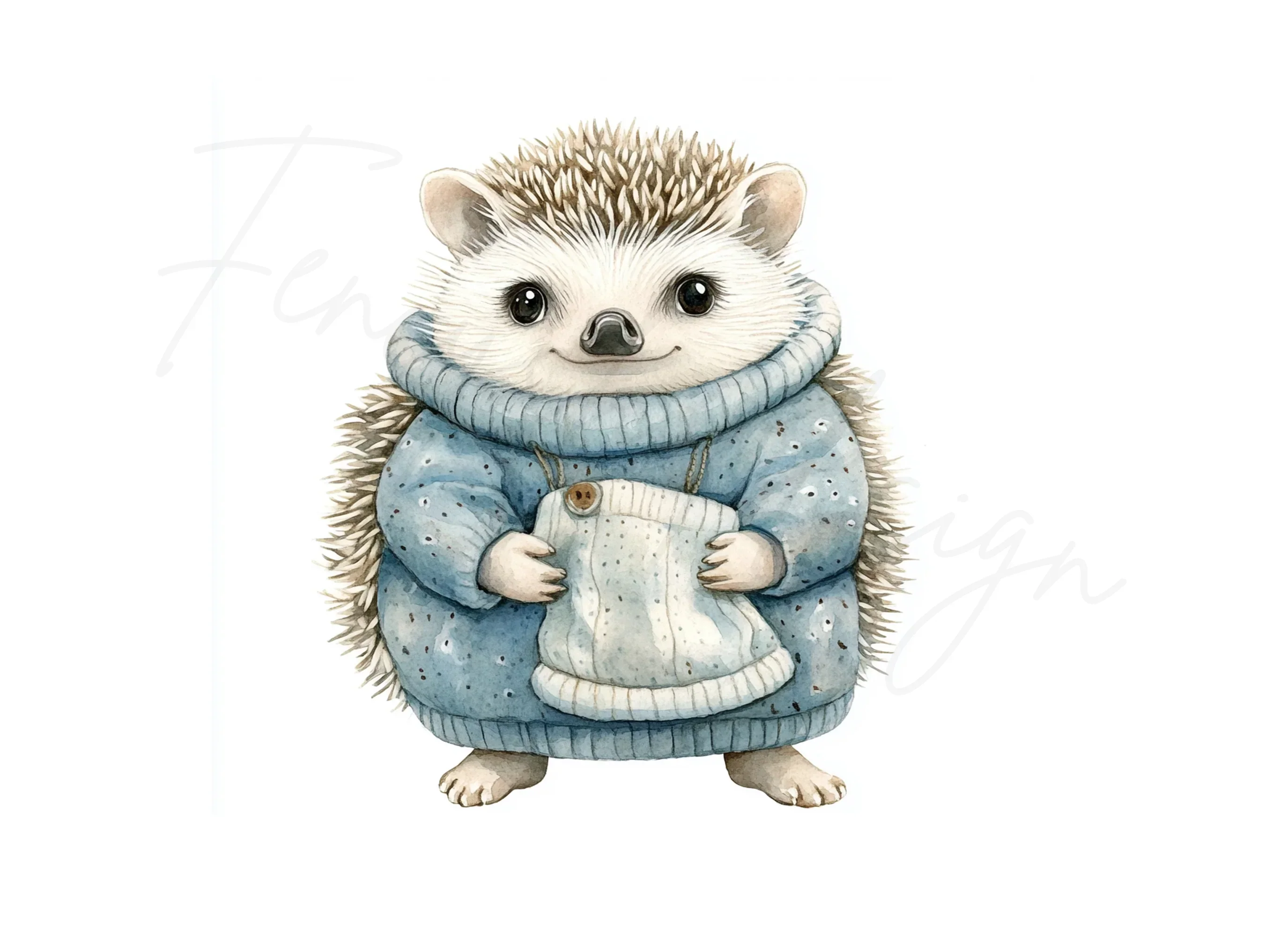 Cute Hedgehog in Blue Sweater Clipart Bundle - Image 2