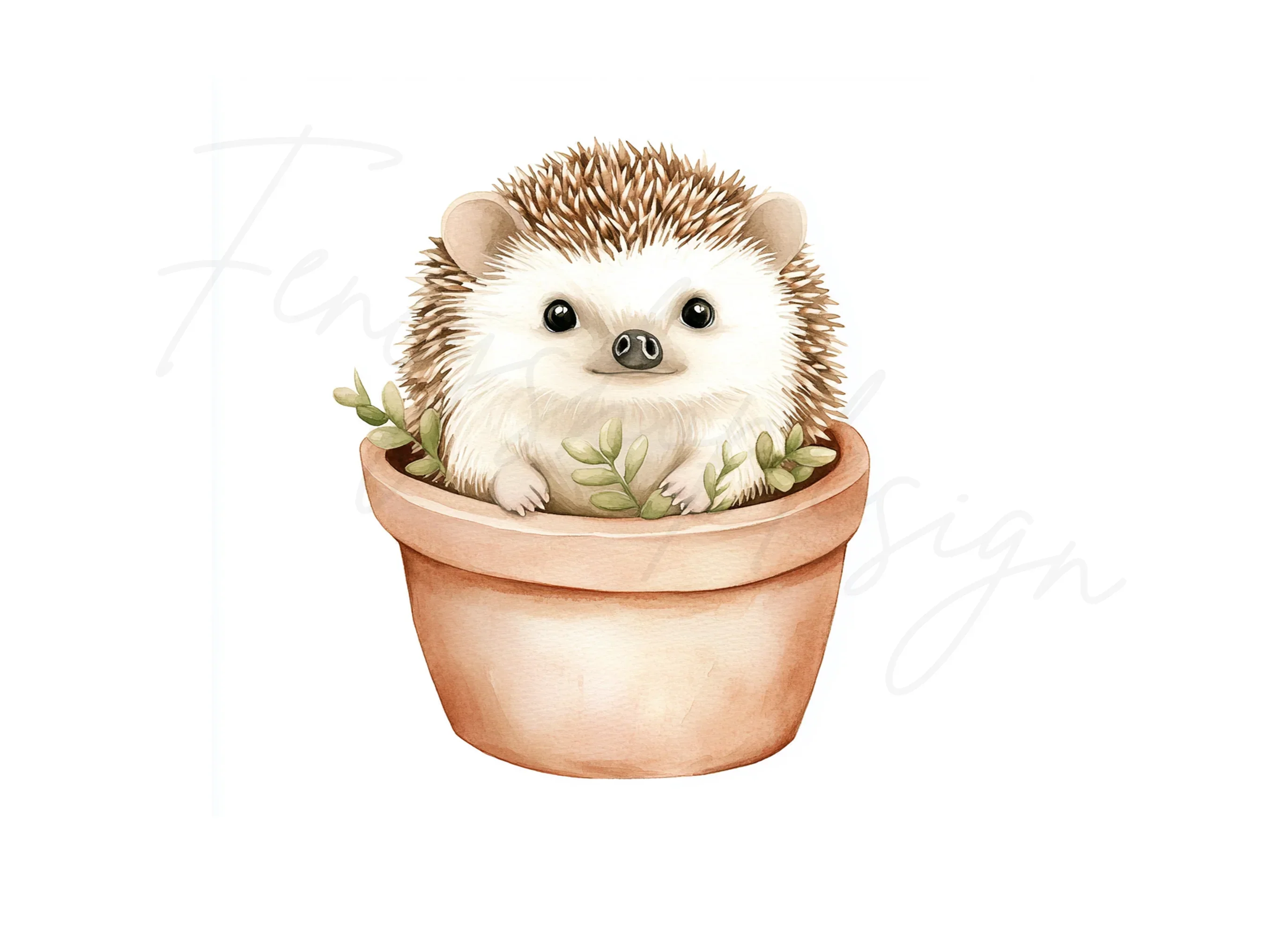 Cute Hedgehog in Pot Clipart Bundle - Image 3