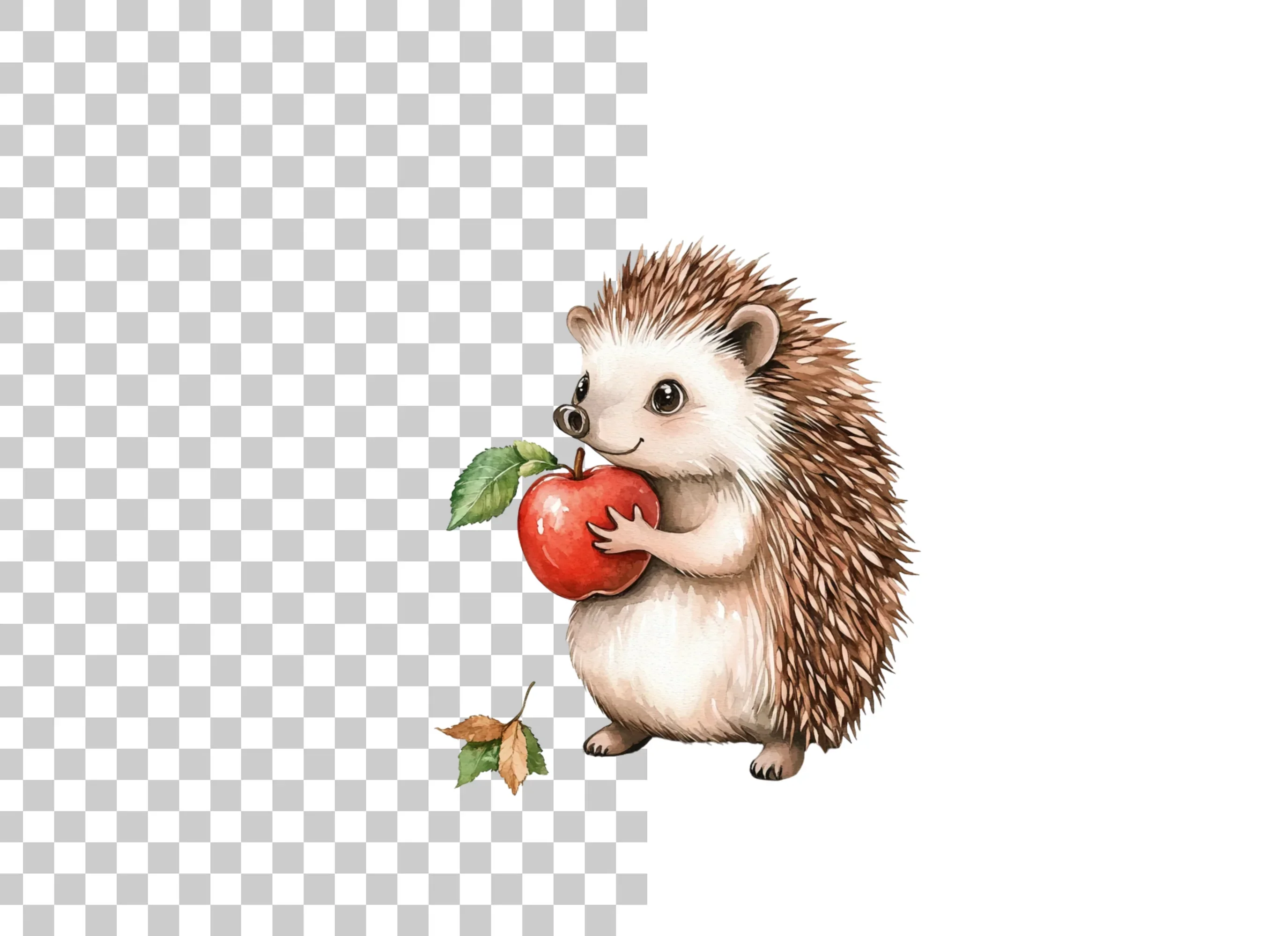 Cute Hedgehog with Apple Clipart Bundle - Image 2