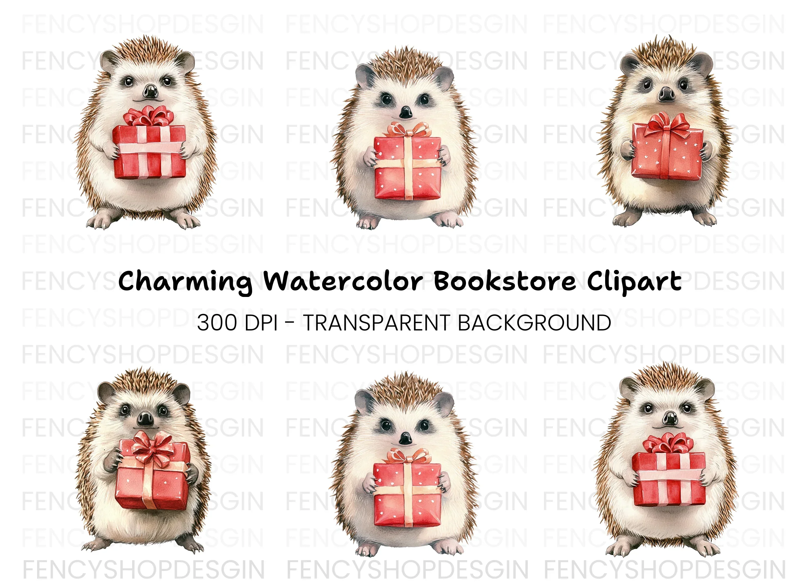 Cute Hedgehog with Red Gift Box Clipart Bundle
