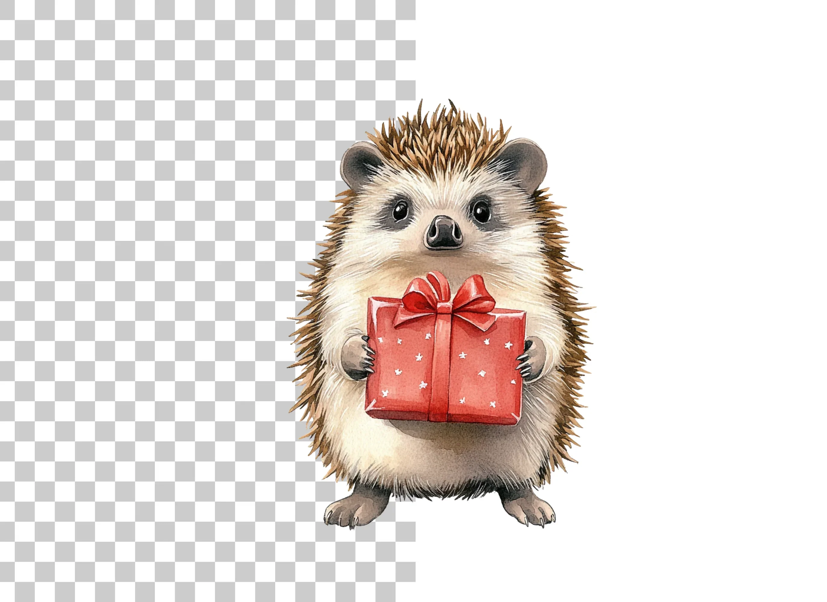 Cute Hedgehog with Red Gift Box Clipart Bundle - Image 6