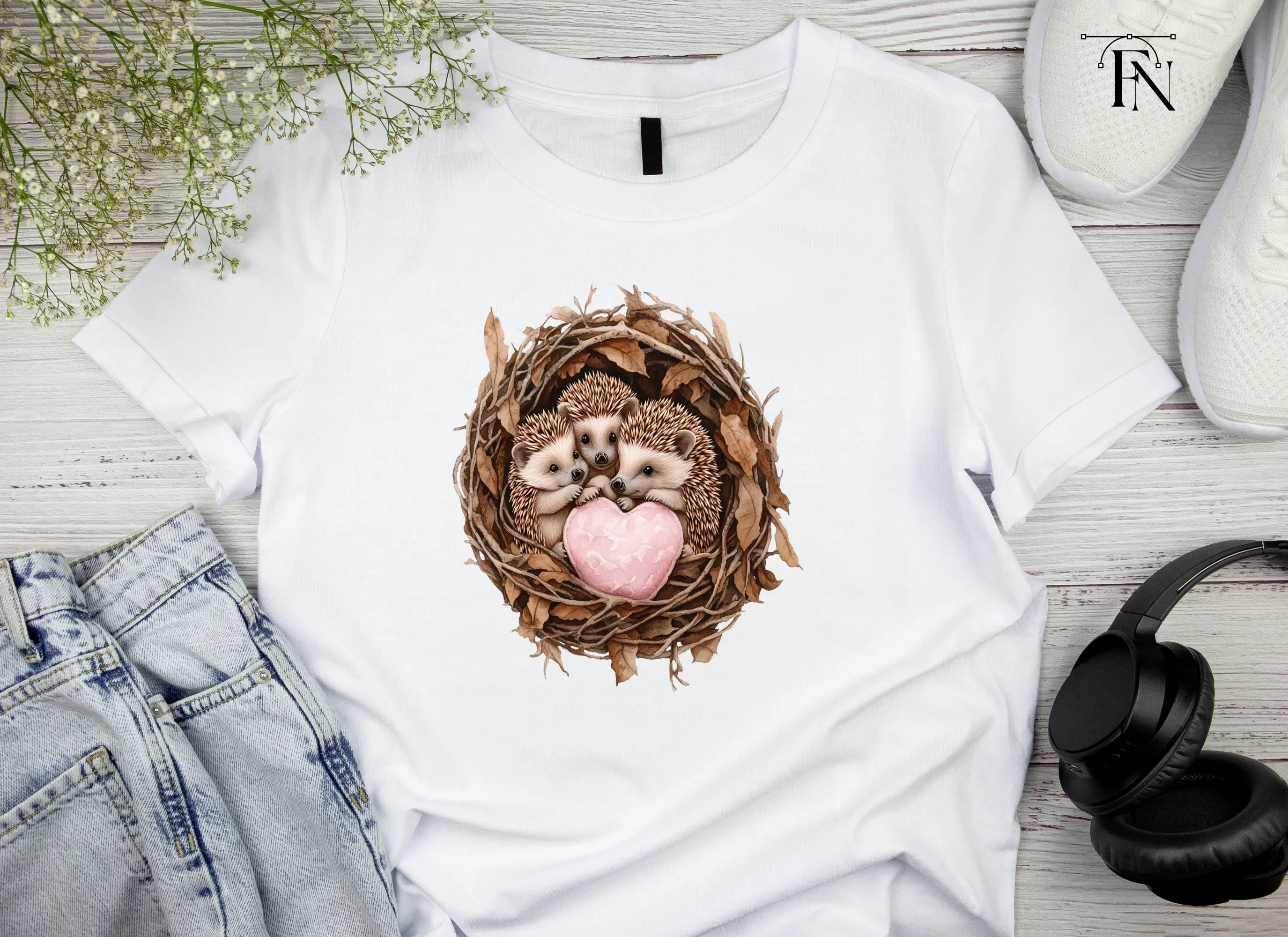 Cute Hedgehogs in Nests with Hearts Clipart Bundle - Image 4