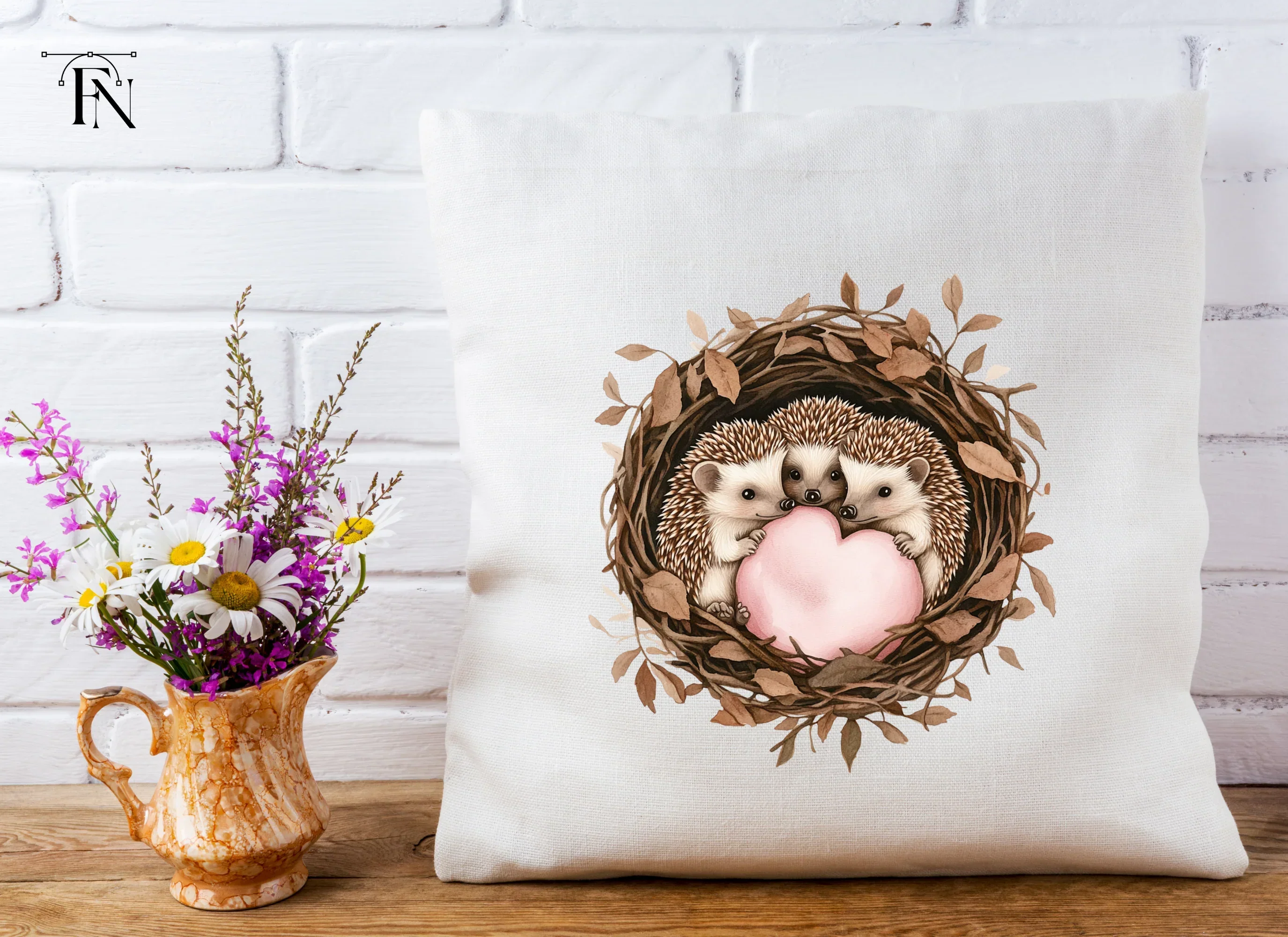 Cute Hedgehogs in Nests with Hearts Clipart Bundle - Image 5