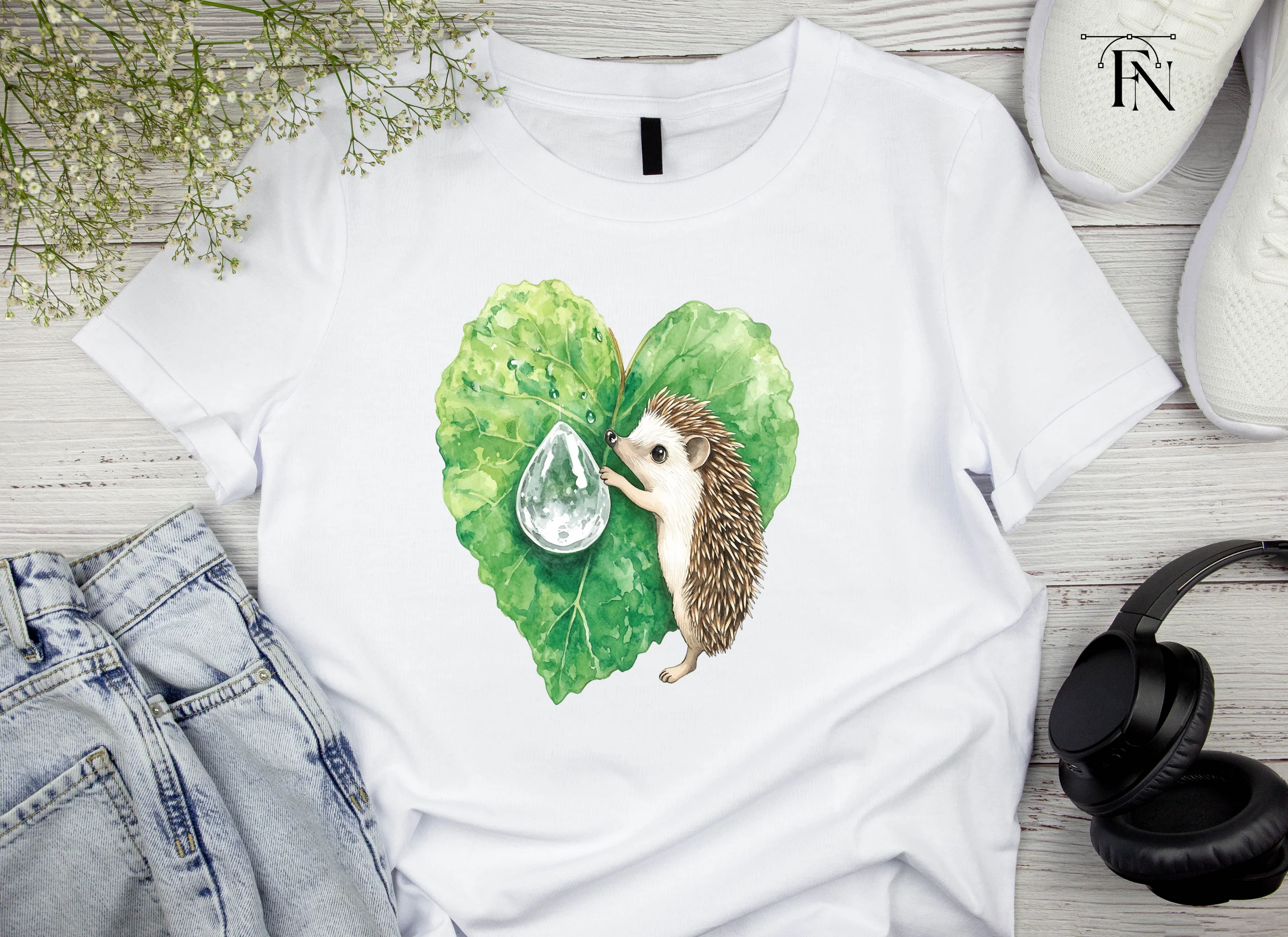 Cute Hedgehogs on Heart Leaves Clipart Bundle - Image 5