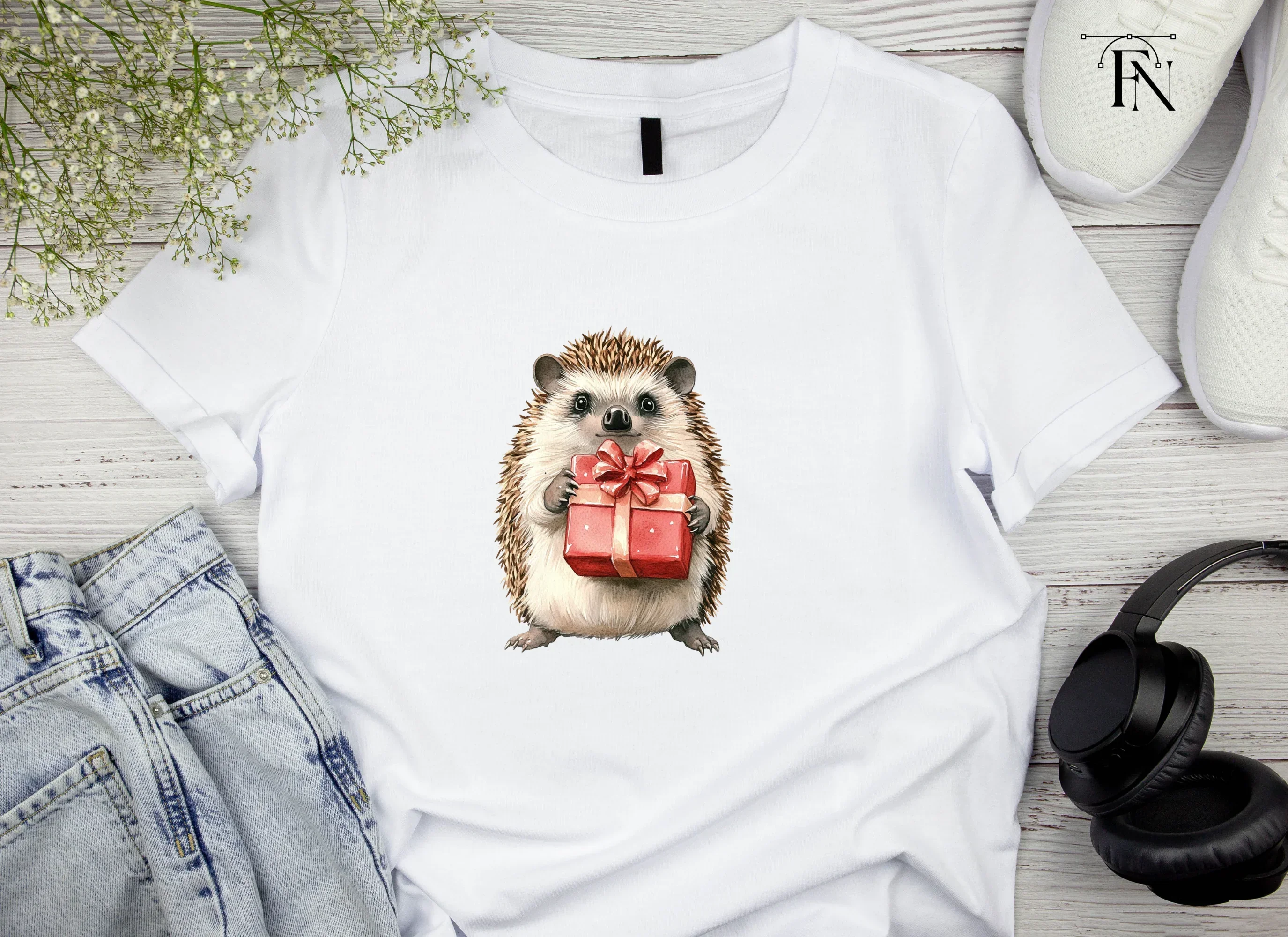 Cute Hedgehogs with Red Gift Boxes Clipart Bundle - Image 4