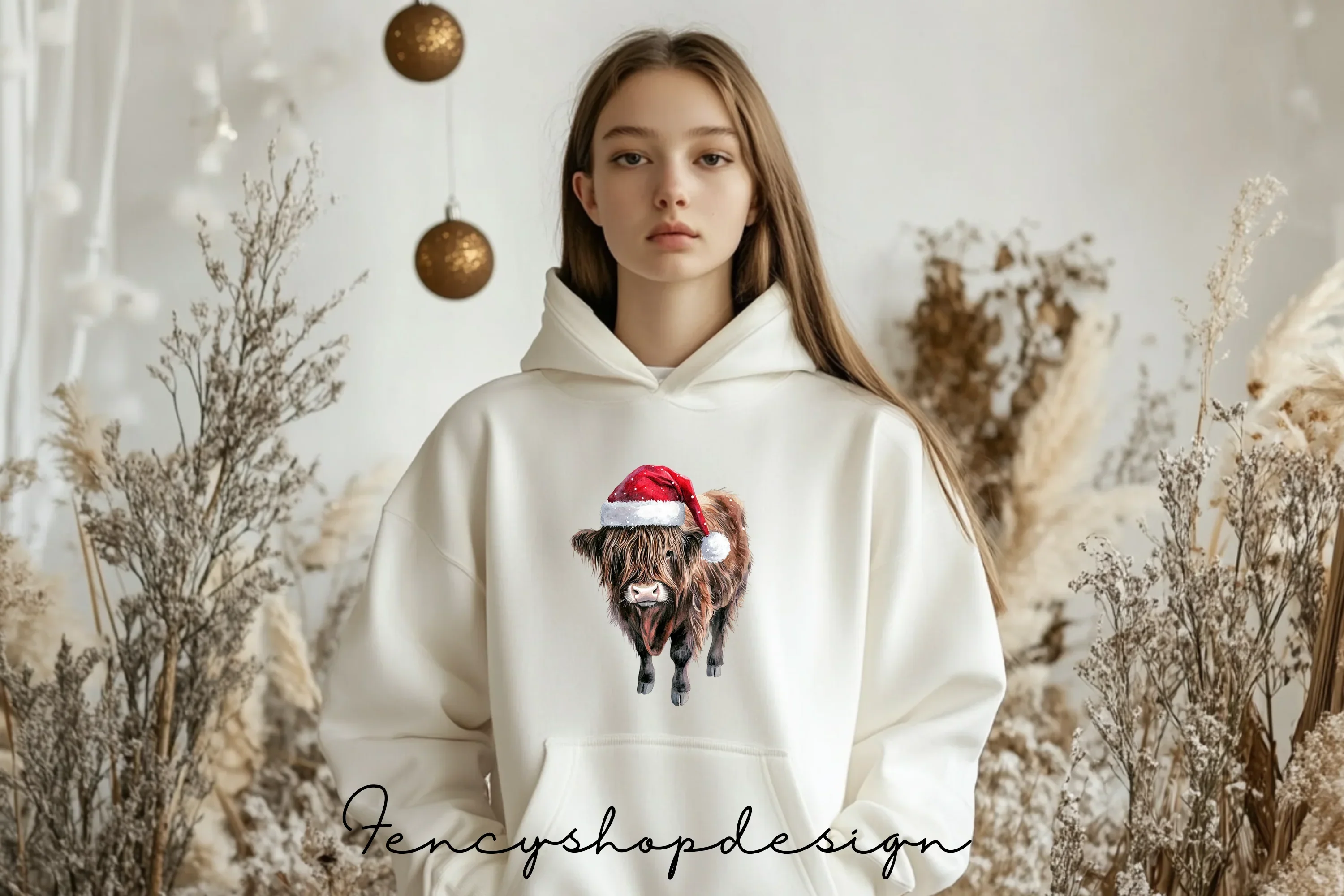 Cute Highland Cow Christmas Clipart Bundle - Image 5