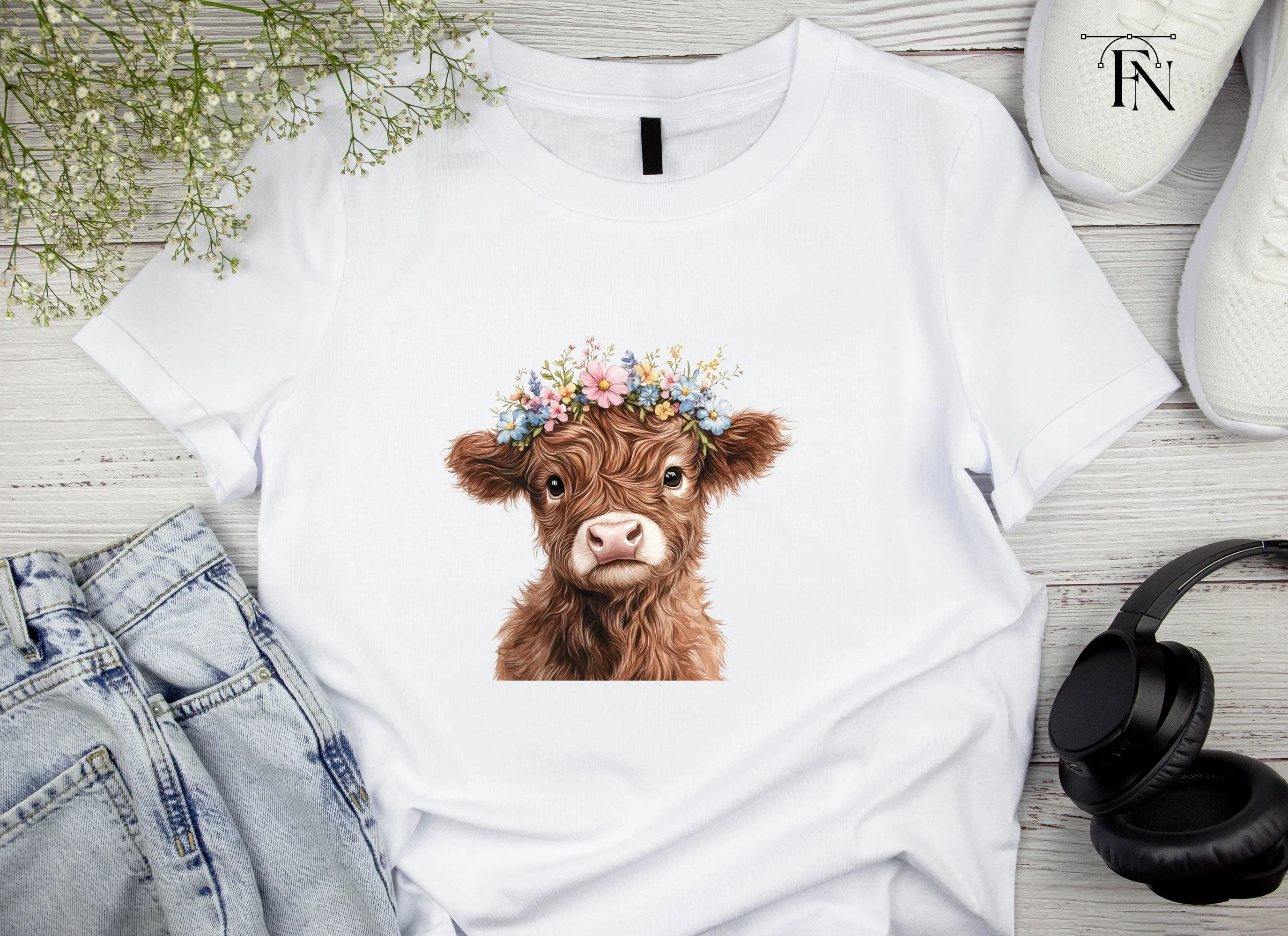 Cute Highland Cow Flower Crown Clipart Bundle - Image 4
