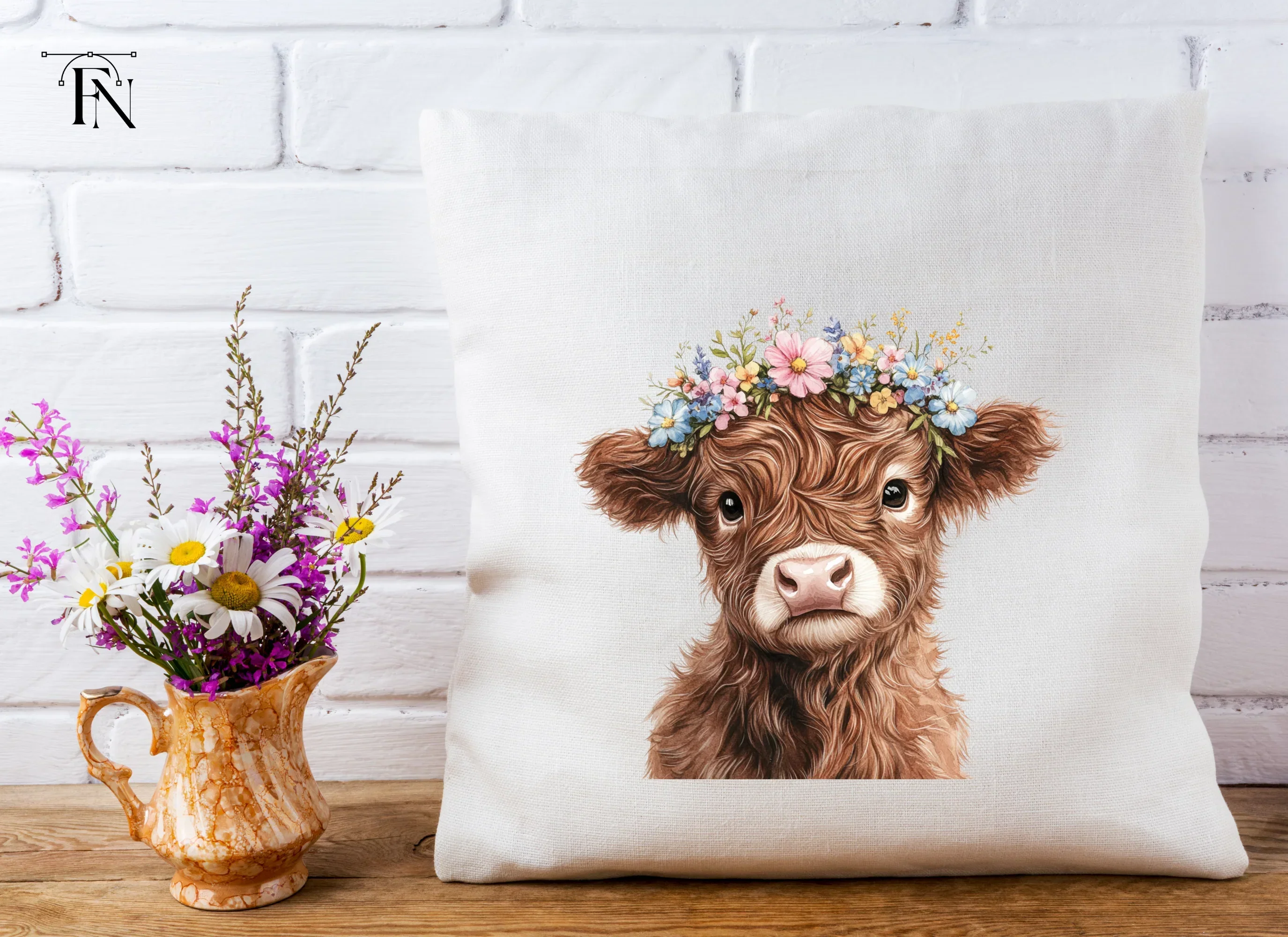 Cute Highland Cow Flower Crown Clipart Bundle - Image 5