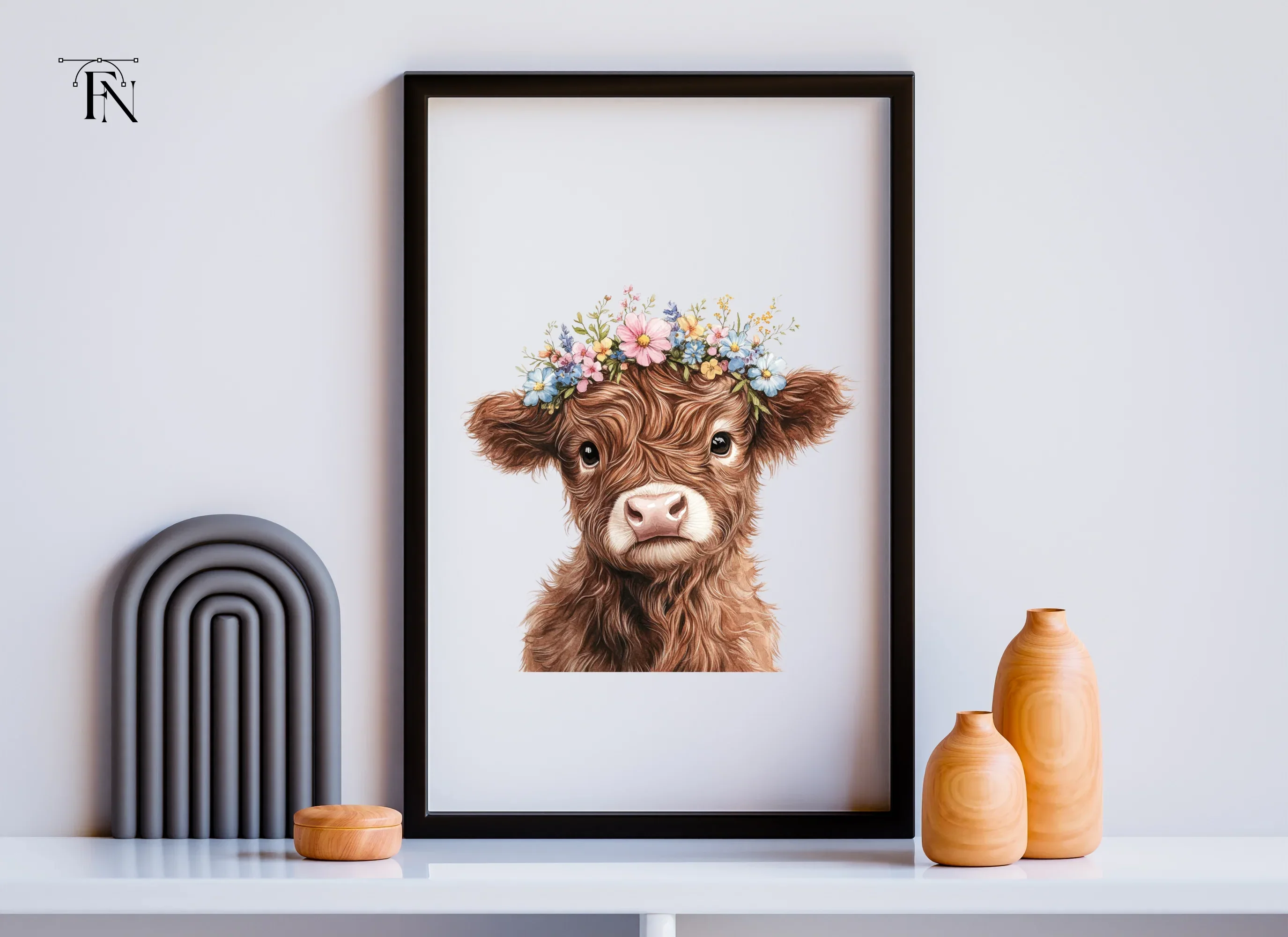 Cute Highland Cow Flower Crown Clipart Bundle - Image 6