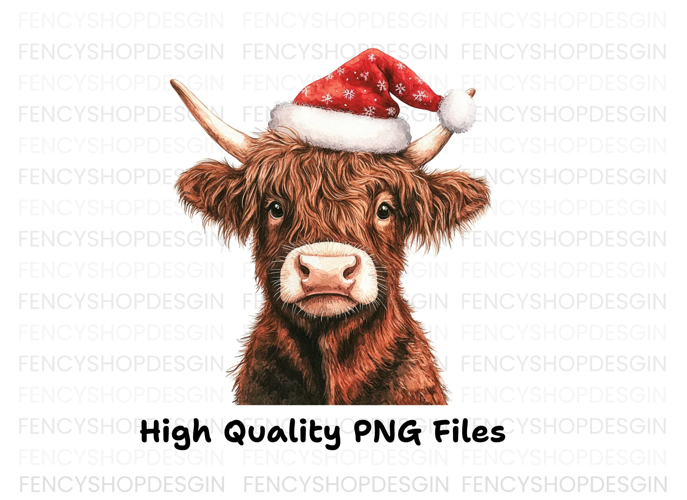 Cute Highland Cow Santa Hat Clipart Bundle - Image 3