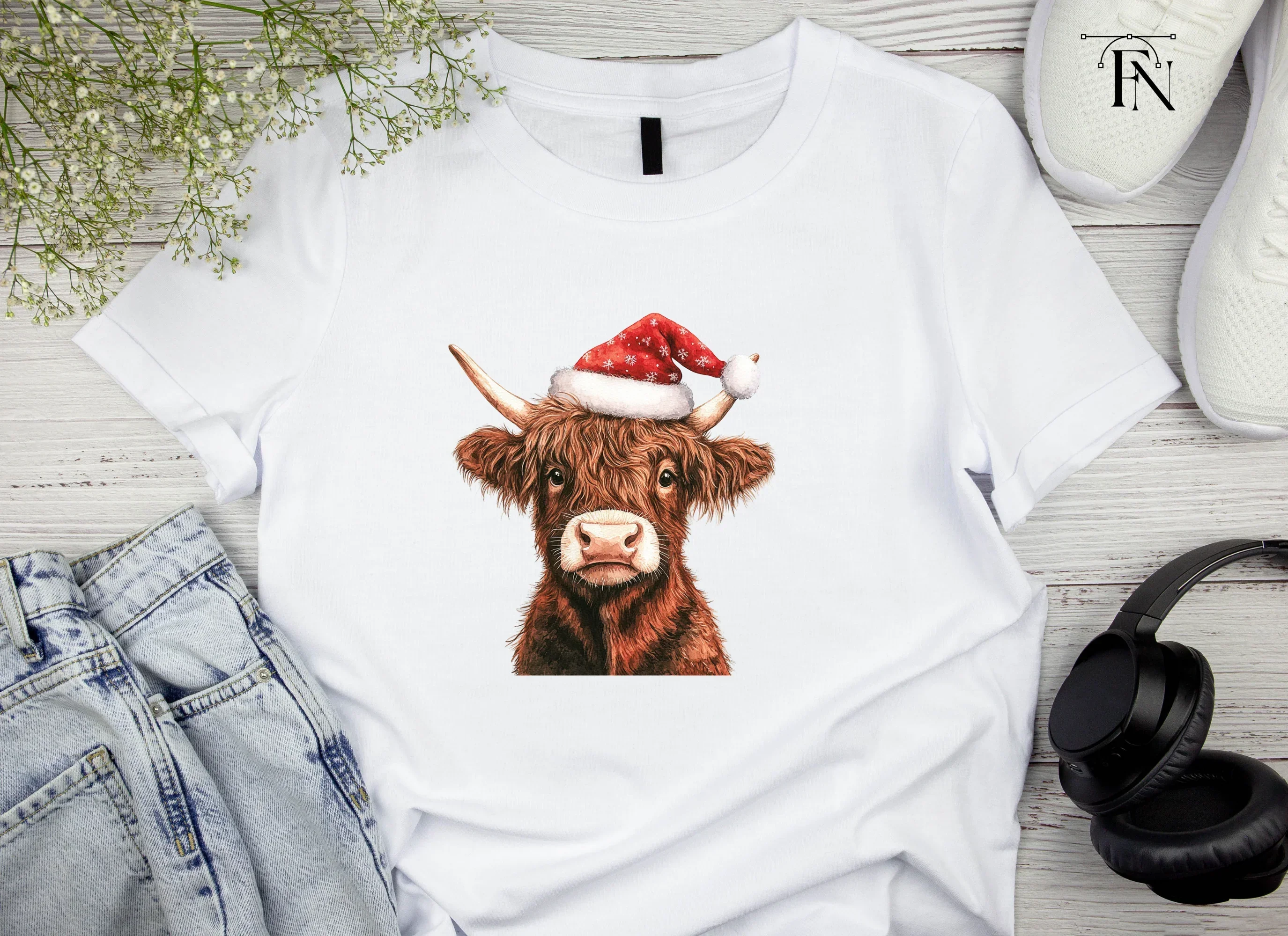 Cute Highland Cow Santa Hat Clipart Bundle - Image 4
