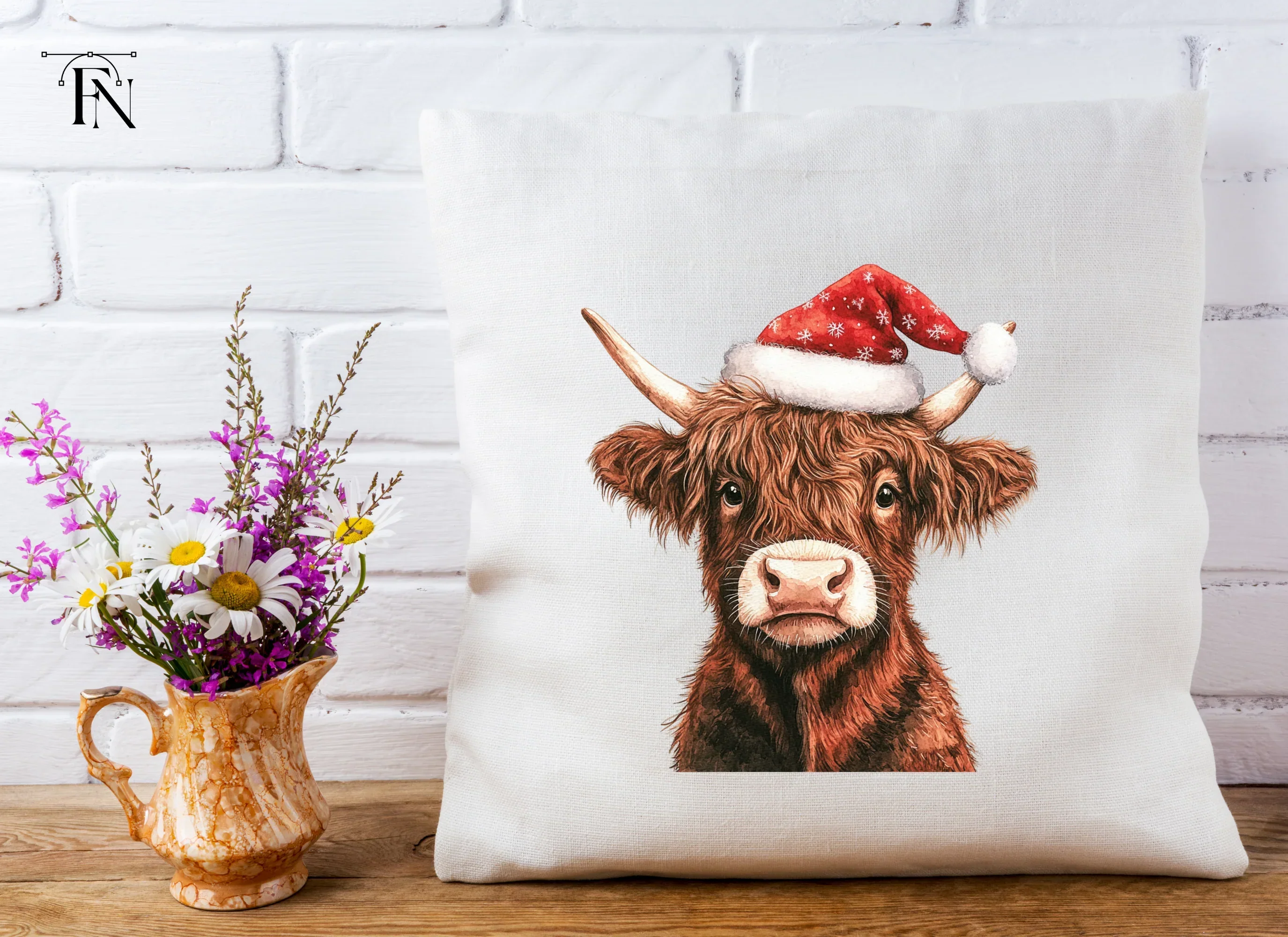 Cute Highland Cow Santa Hat Clipart Bundle - Image 5