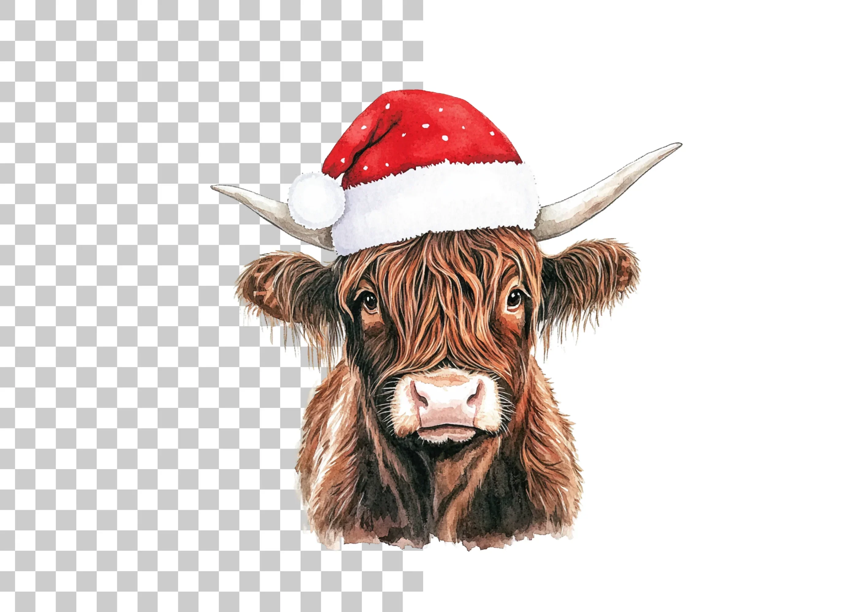 Cute Highland Cow with Santa Hat Clipart Bundle - Image 2