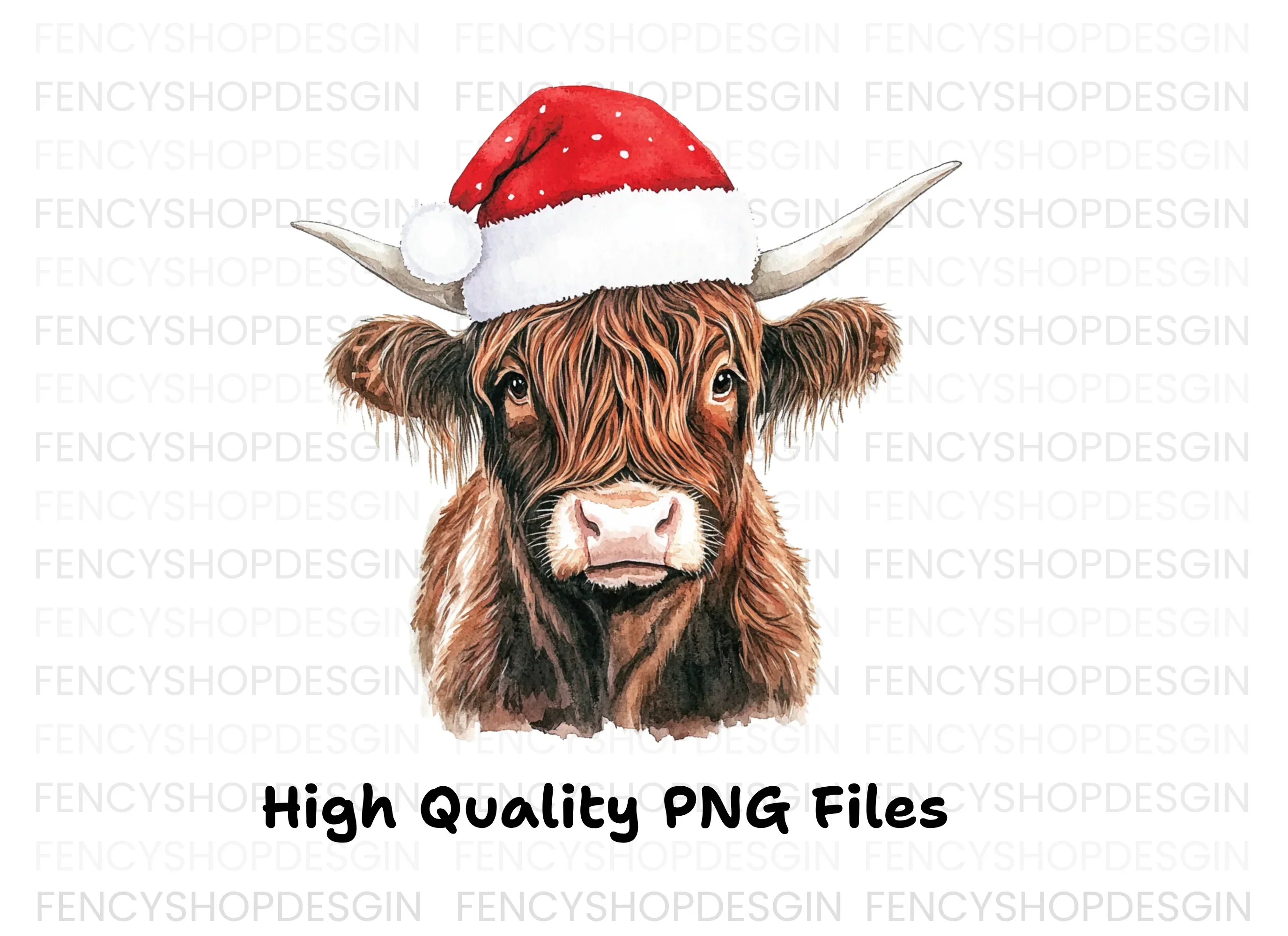Cute Highland Cow with Santa Hat Clipart Bundle - Image 3