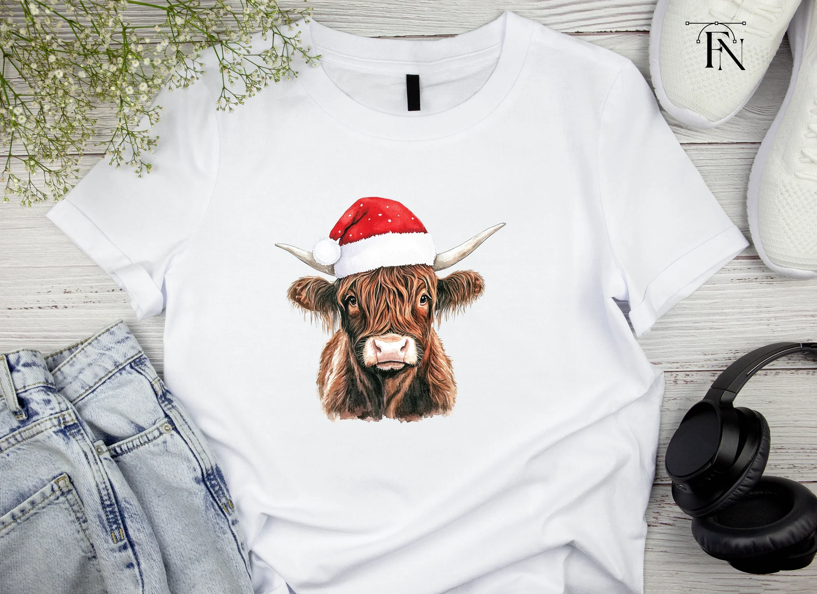Cute Highland Cow with Santa Hat Clipart Bundle - Image 4